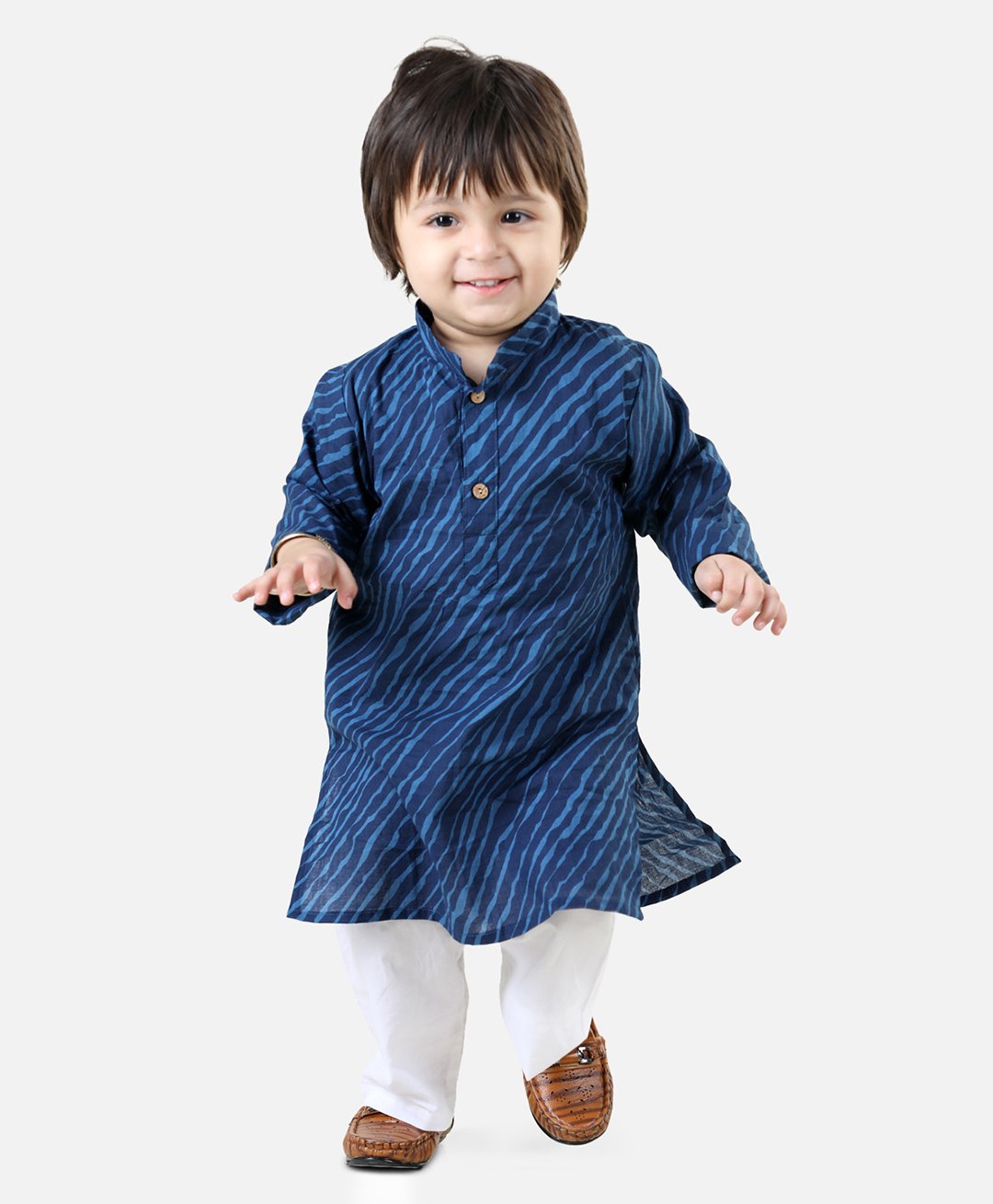 BownBee Pure Cotton Full Sleeve Kurta Pajama For Boys - Blue-picture-12