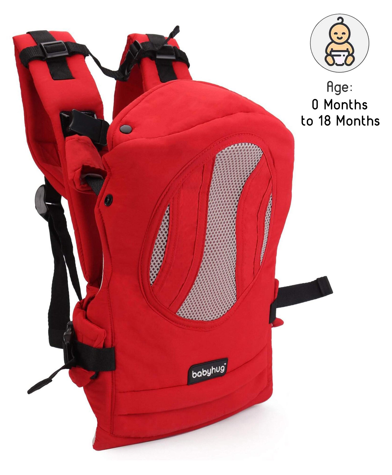 Babyhug Snuggle Me 3 Way Baby Carrier With Adjustable Protective Hood - Red-image-35