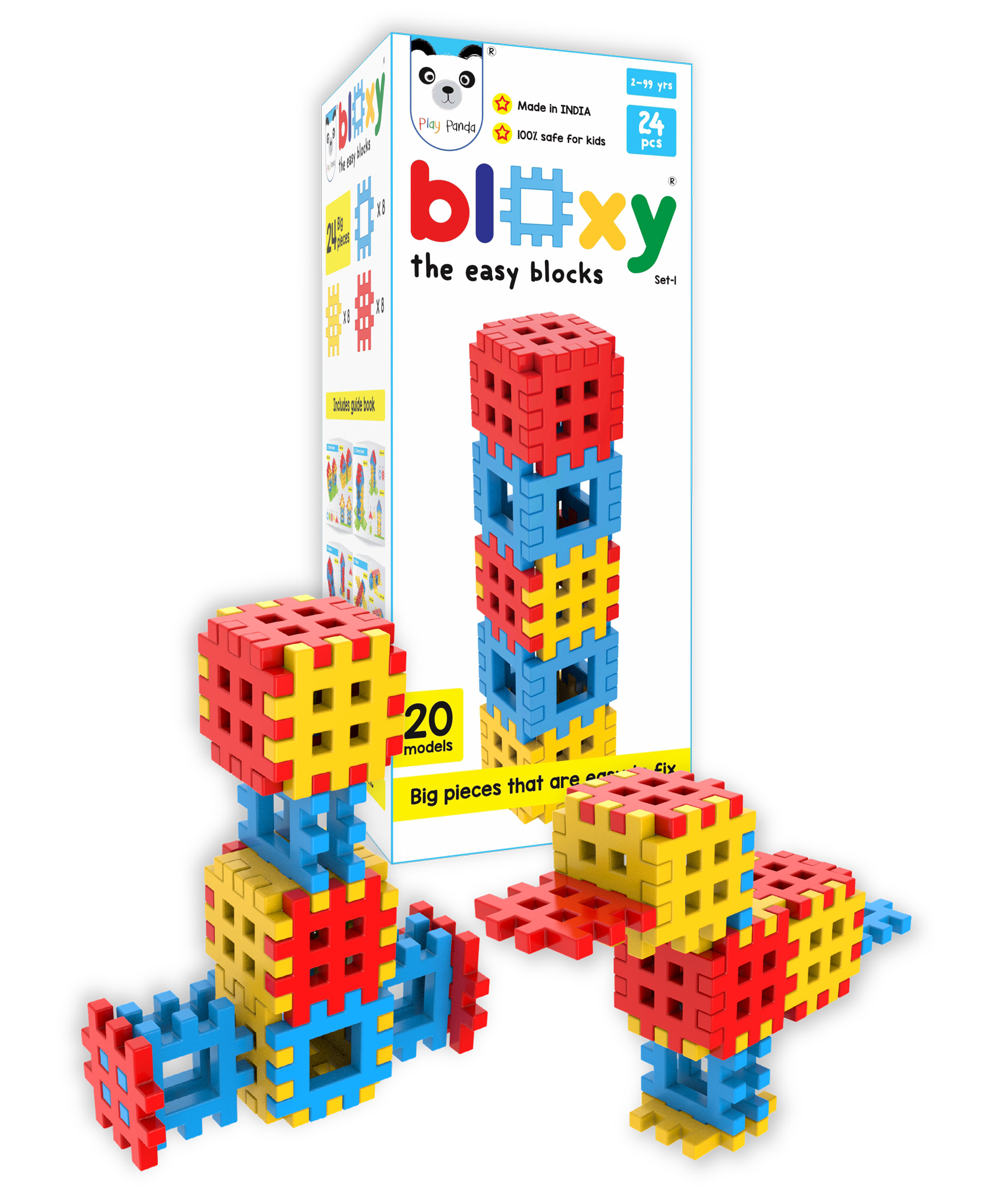 Play Panda Big Pieces Bloxy Set Make 20 Models Multicolour - 24 Pieces-picture-24