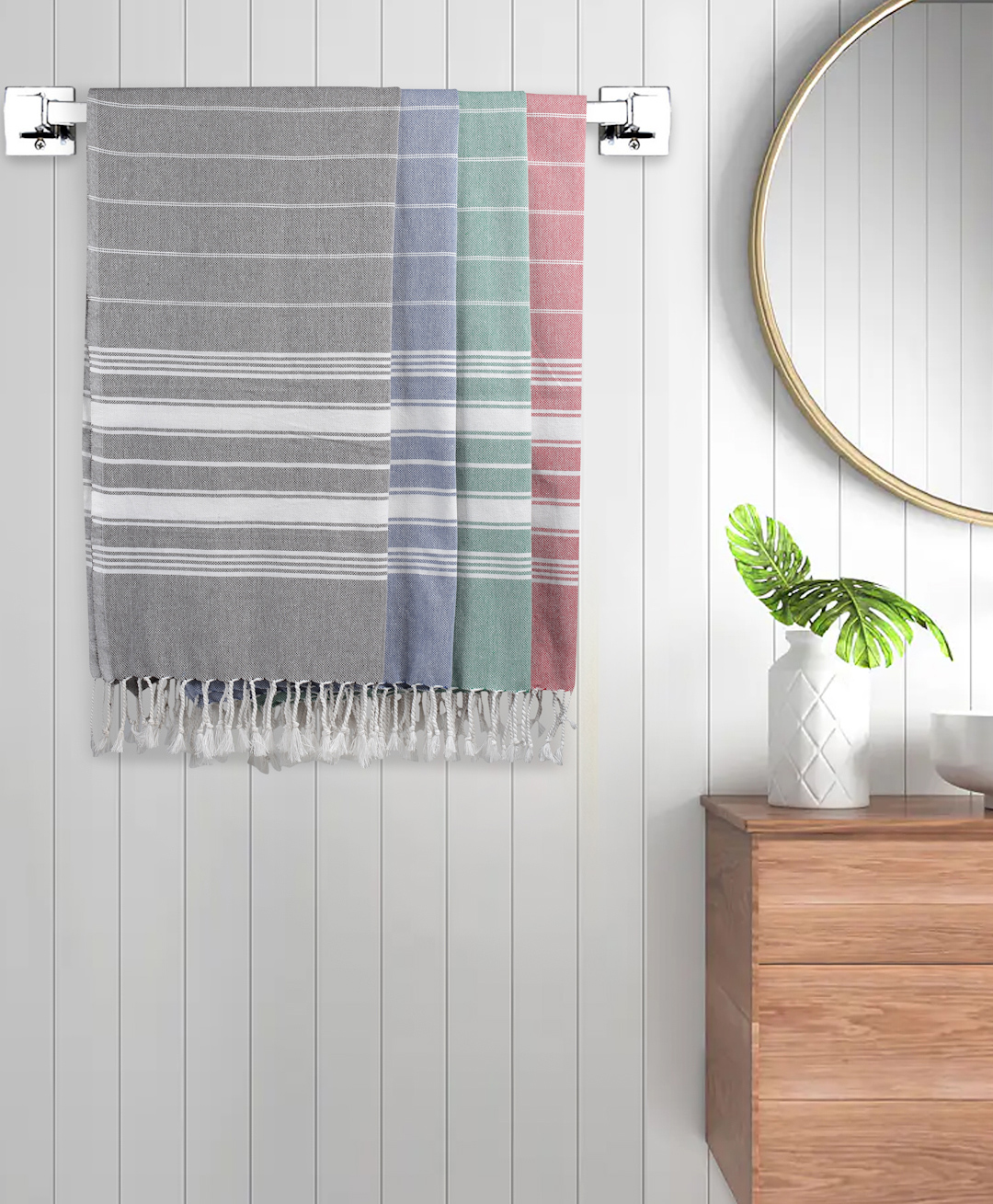 FABINALIV Set of 4 Striped 225 GSM Cotton Bath Towels L 140 x B 70 cm - Multicolor-image-4