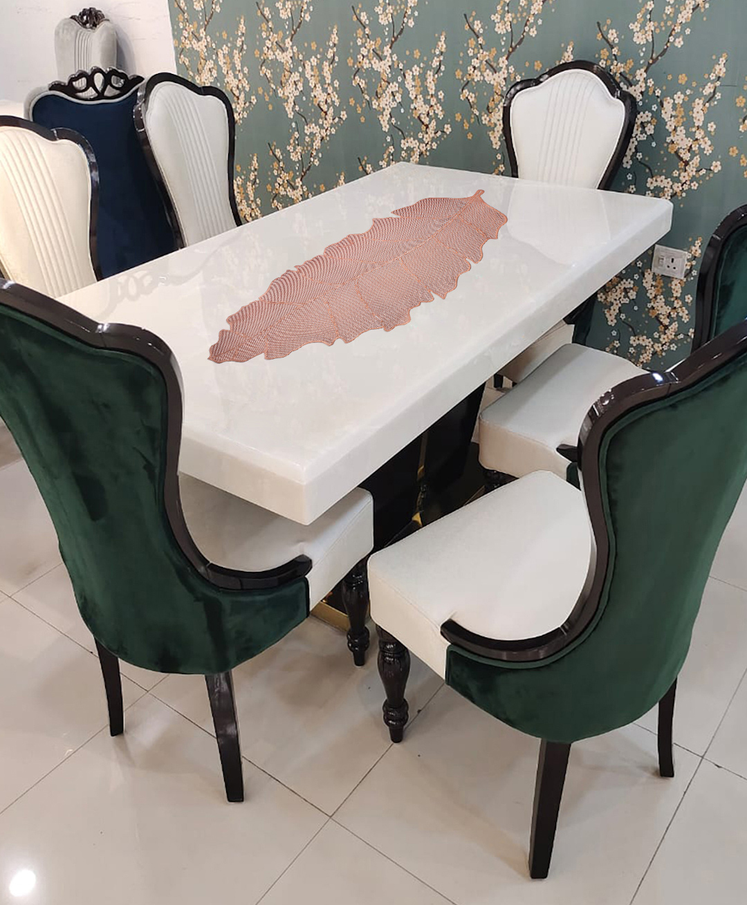 FABINALIV Floral Textured PVC Table Runner - Copper-image-34