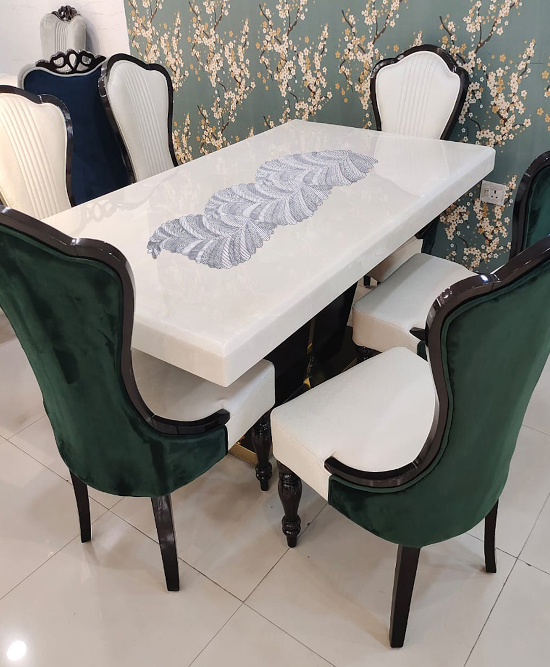 FABINALIV Floral Textured PVC Table Runner - Silver-image-49