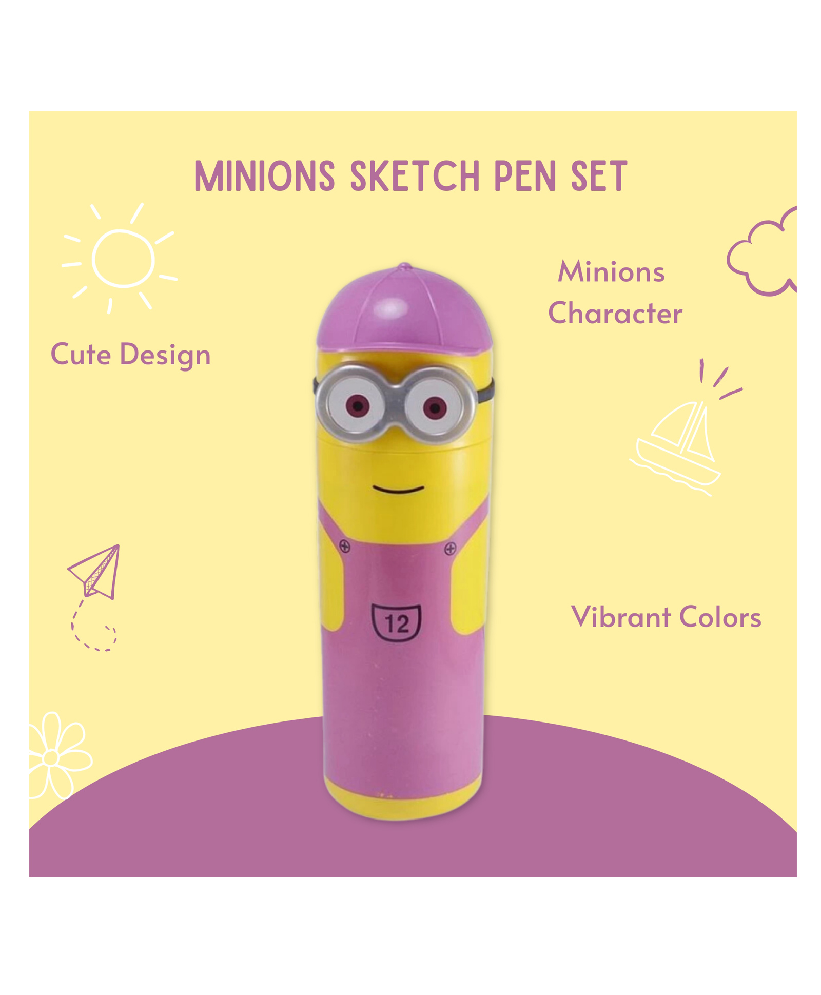 Paper Moon Cute Minions Sketch Pens Box With 12 Colored Pens  for Kids - Multicolor-image-34
