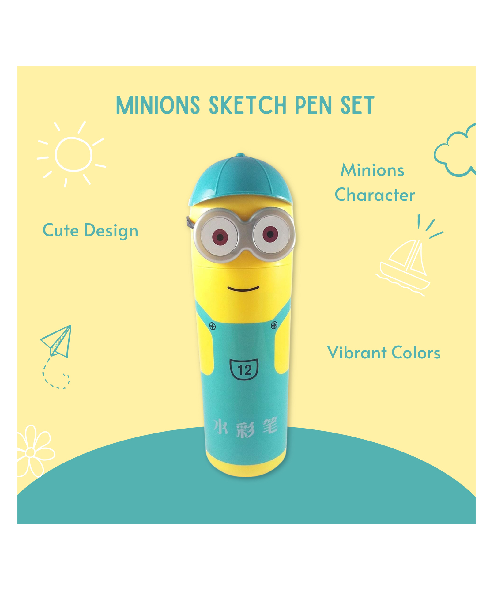 Paper Moon Cute Minions Sketch Pens Box With 12 Colored Pens  for Kids - Multicolor-image-33