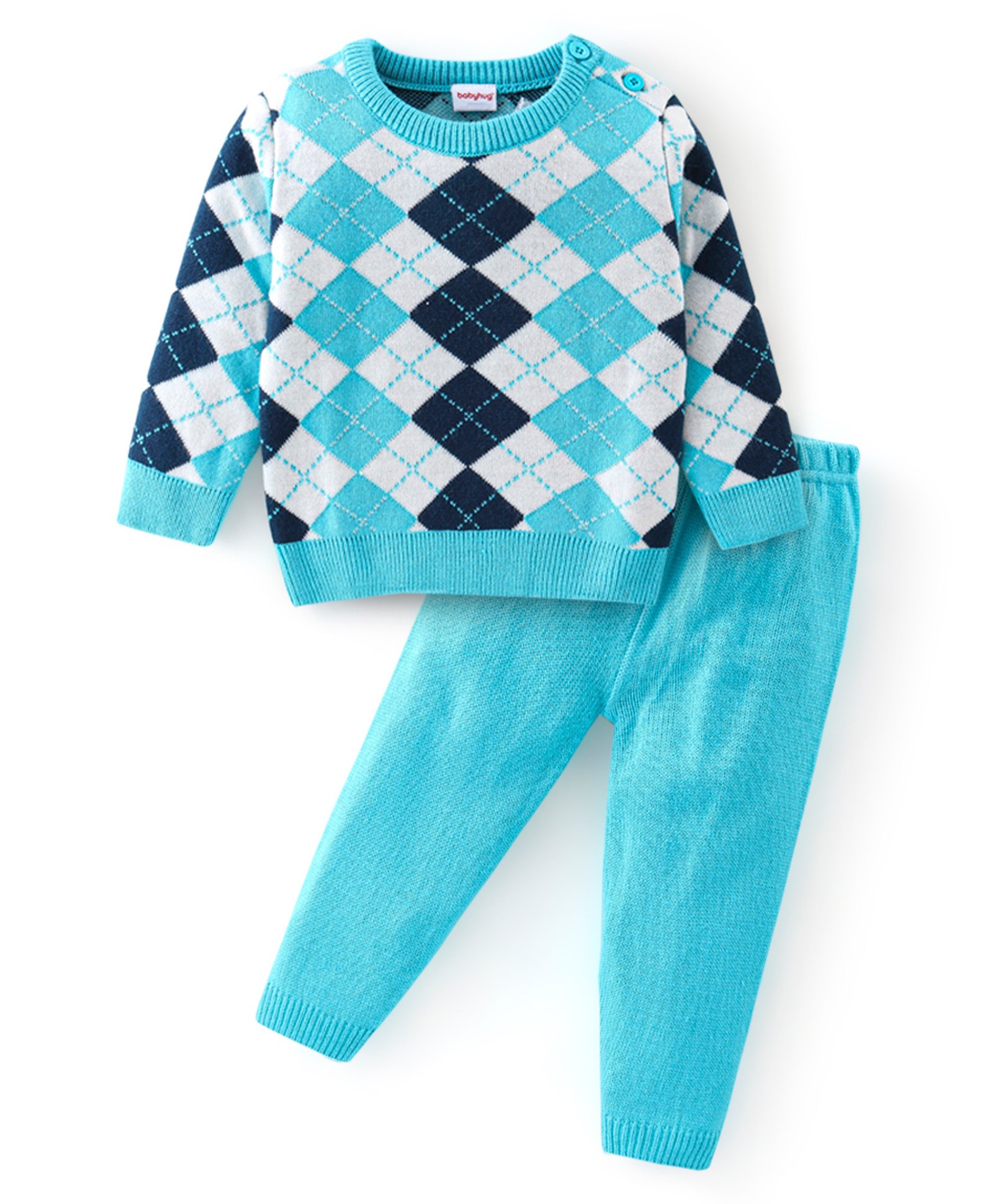 Babyhug Full Sleeves Baby Sweater Set - Light Blue-picture-20