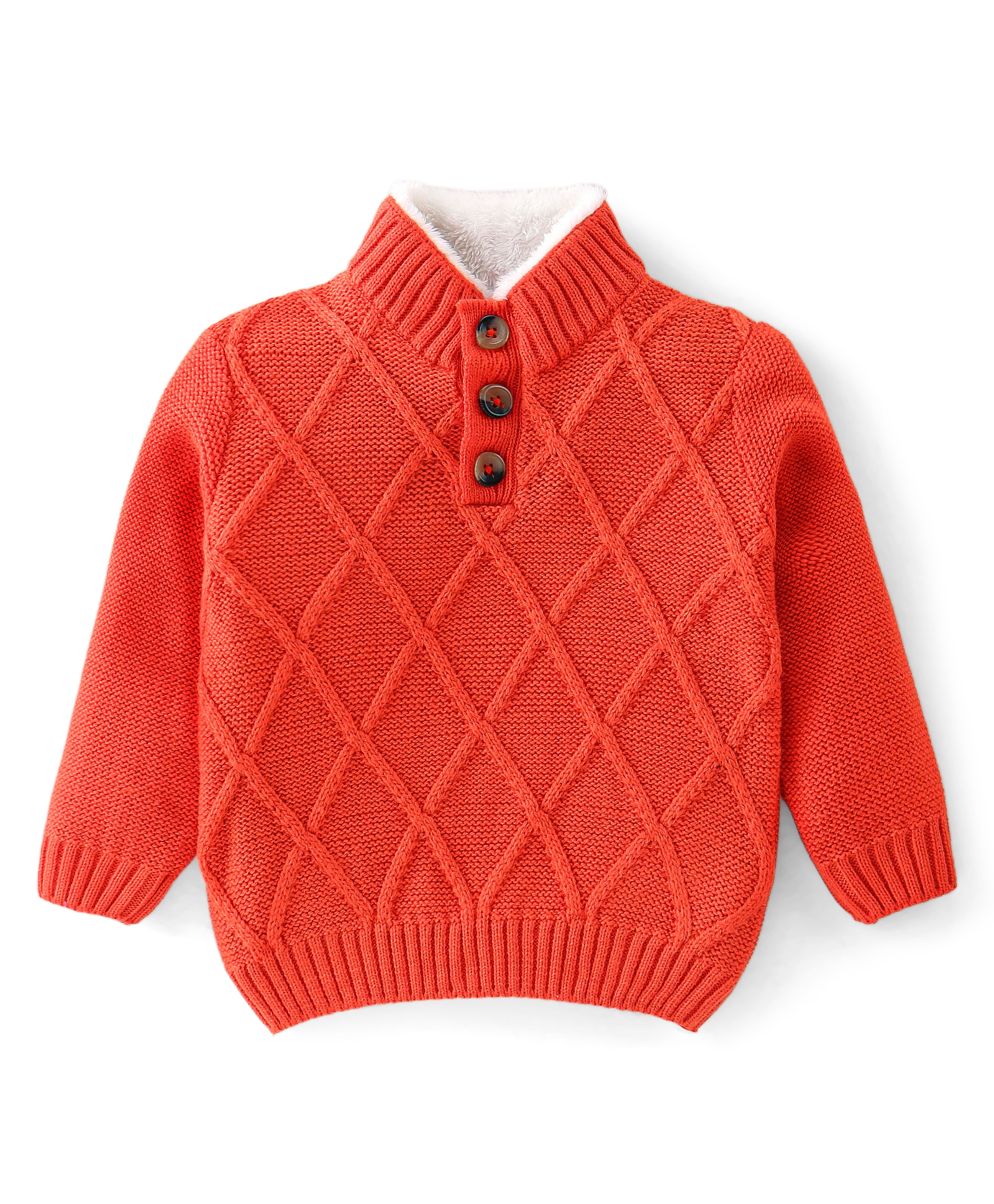 Babyhug Full Sleeves Cable Knit Pullover - Orange-image-34