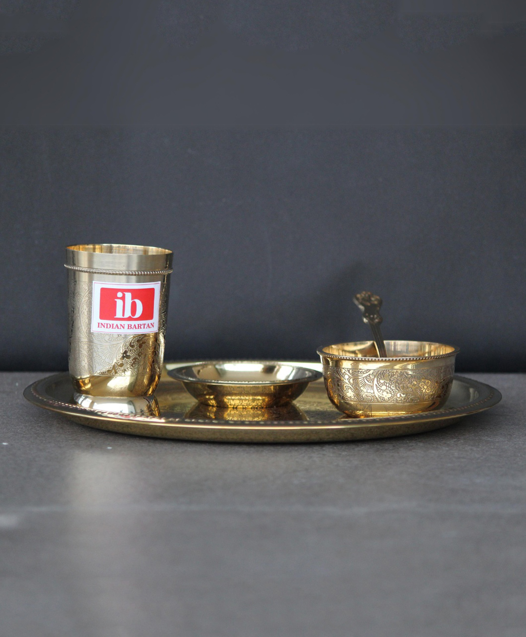 Indian Bartan Brass Plate Set - Golden-picture-43