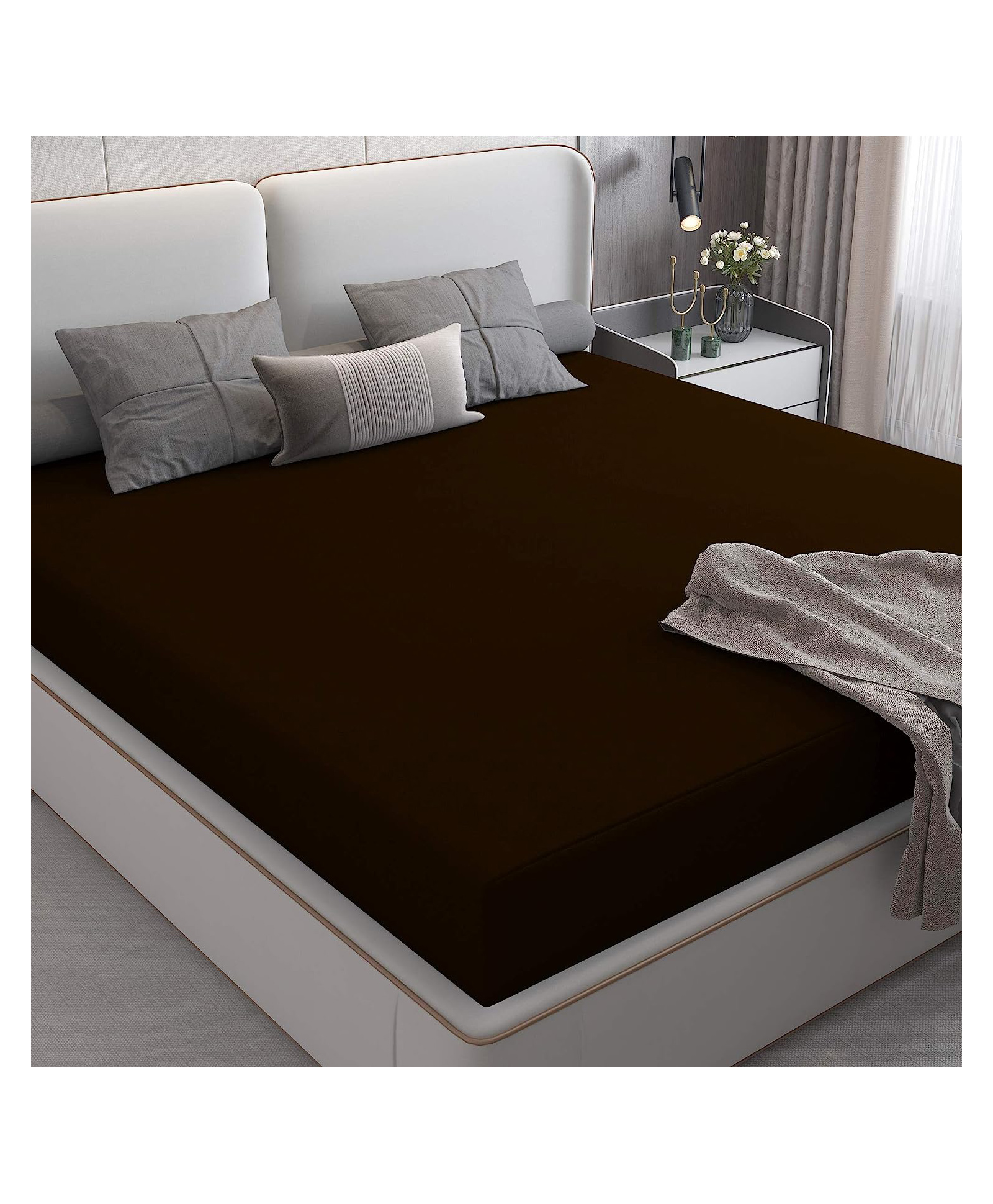 JARS Collections Terry Cotton Waterproof  Mattress Protector for Double Size Bed Fits upto 8 Inch Mattress - Brown-picture-28