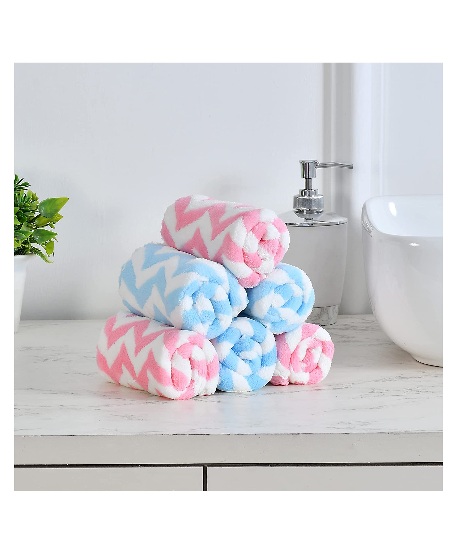 JARS Collections Microfibre Zigzag Face Towel Pack of 6 -Multicolor-picture-10