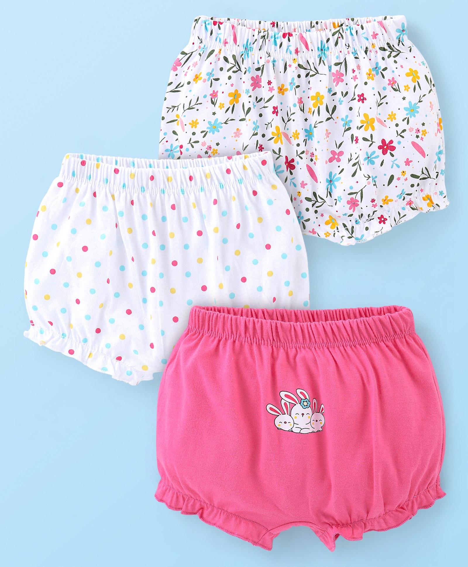 Babyhug 100% Cotton Floral Printed Bloomer  Pack of 3 - Multicolor-image-22
