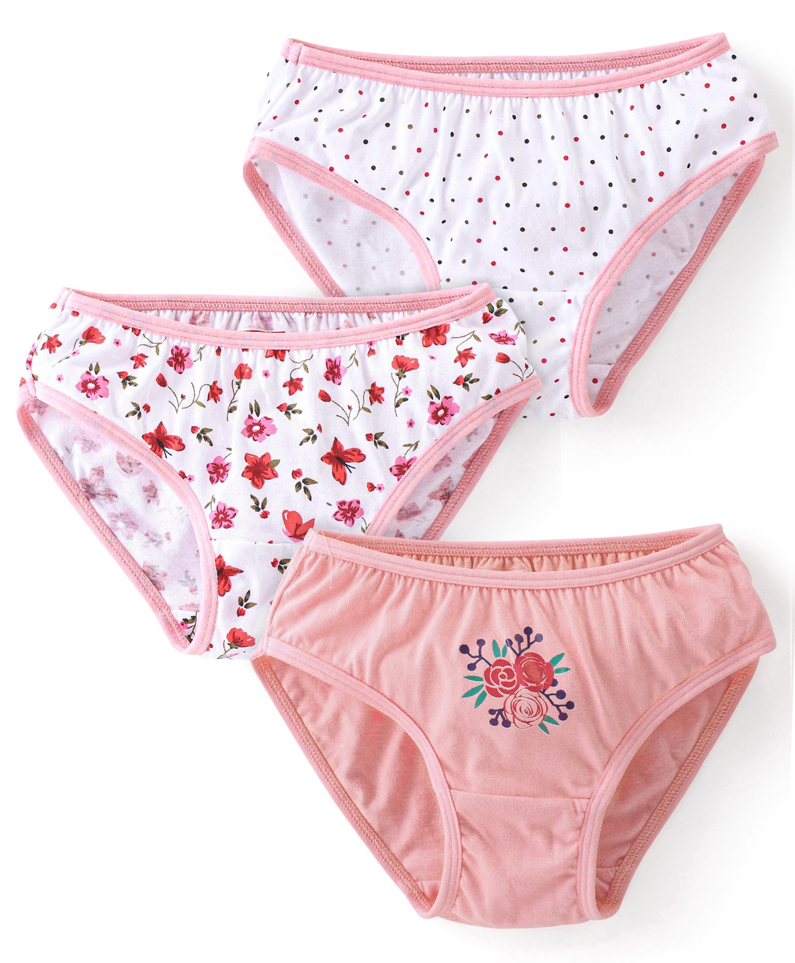 Babyhug 100% Cotton Knit Floral Printed Panties Pack of 3 - Pink & White-picture-24