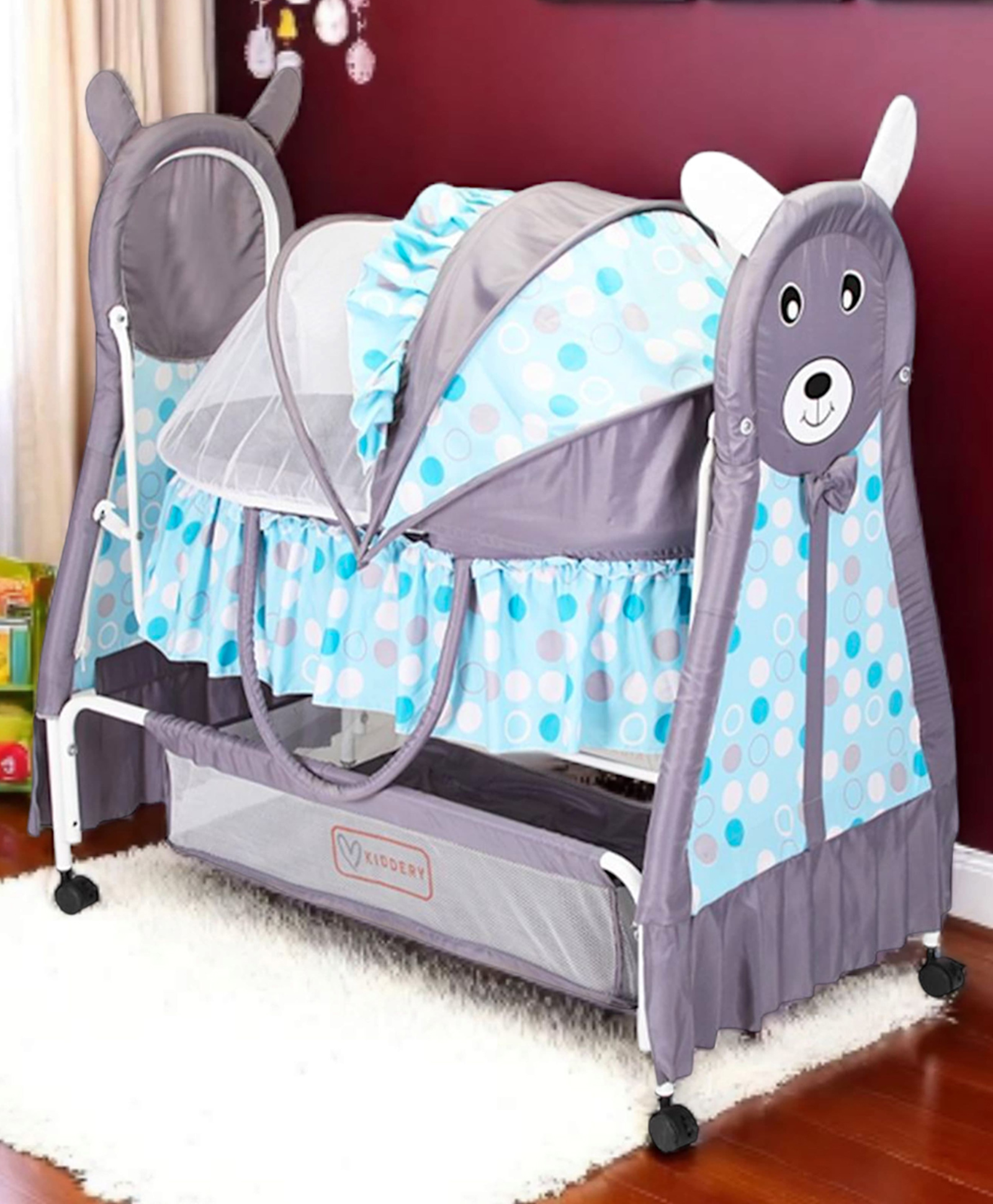 Kiddery Bella Baloo Baby Bassinet with Mosquito Net Protection - Blue & Grey-picture-15
