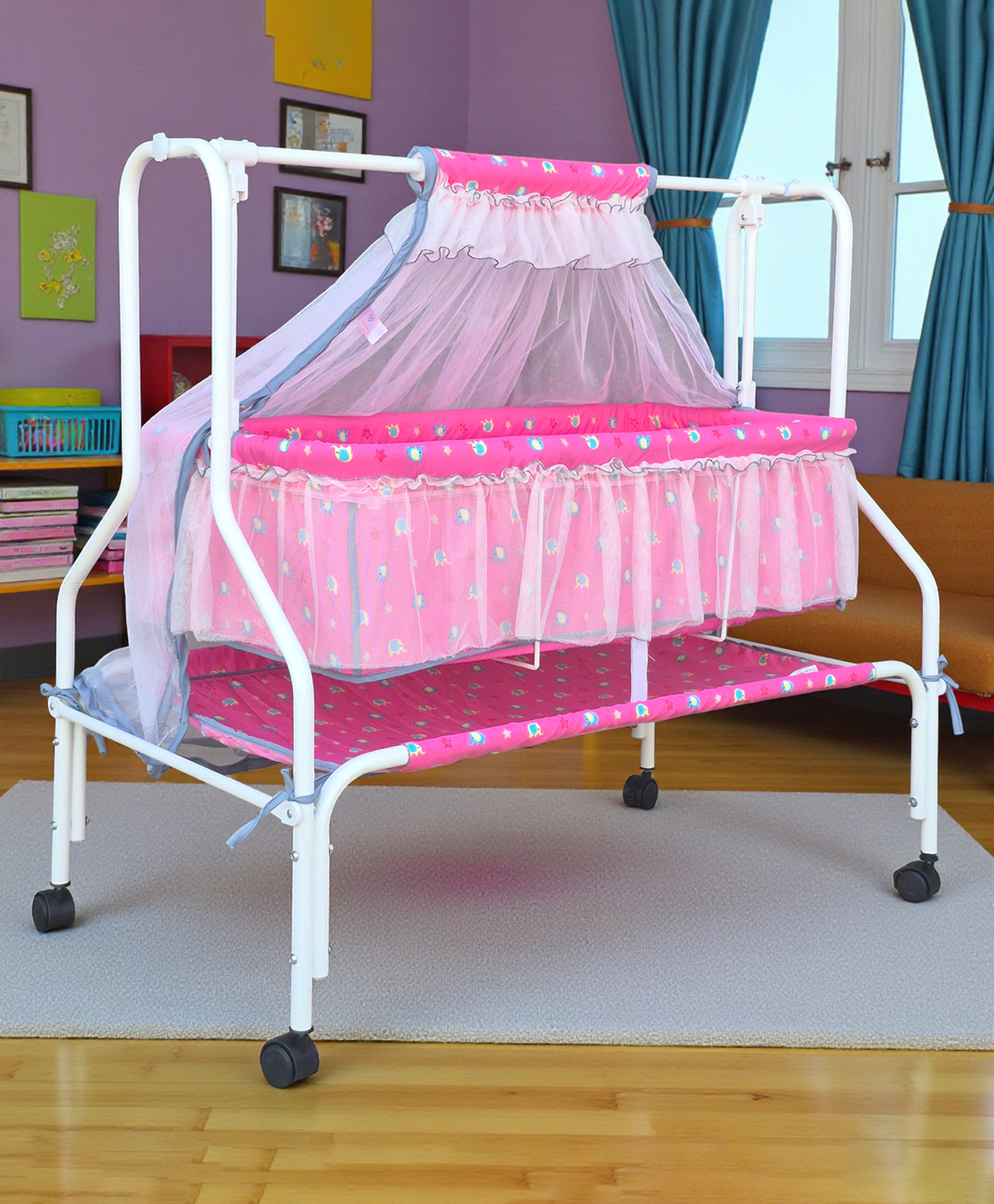 Kiddery Maia Cradle for Baby with Mosquito Protection Net - Pink-picture-27