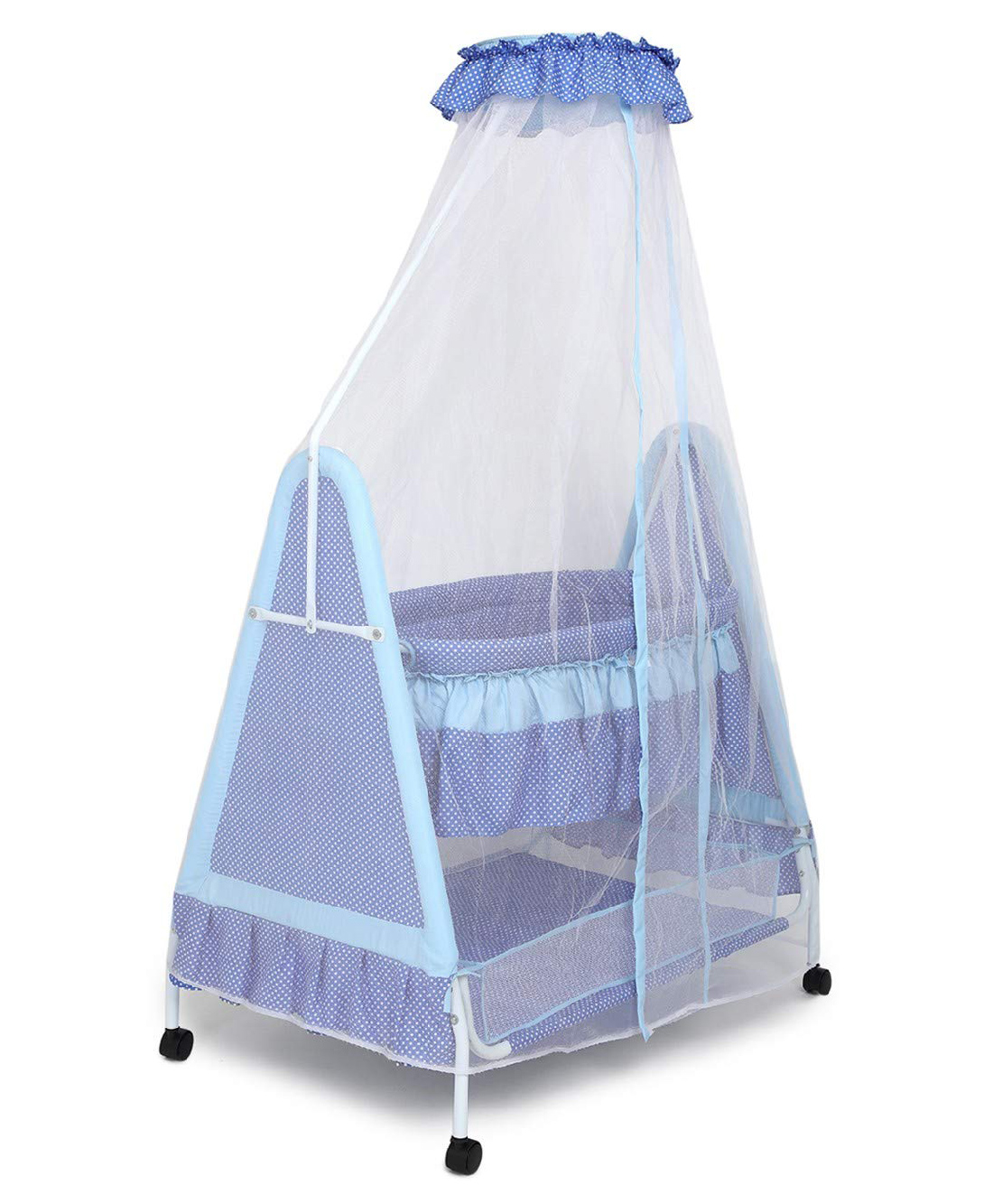 Kiddery Polkamania Baby Cradle with Mosquito Protection Net - Blue-picture-24