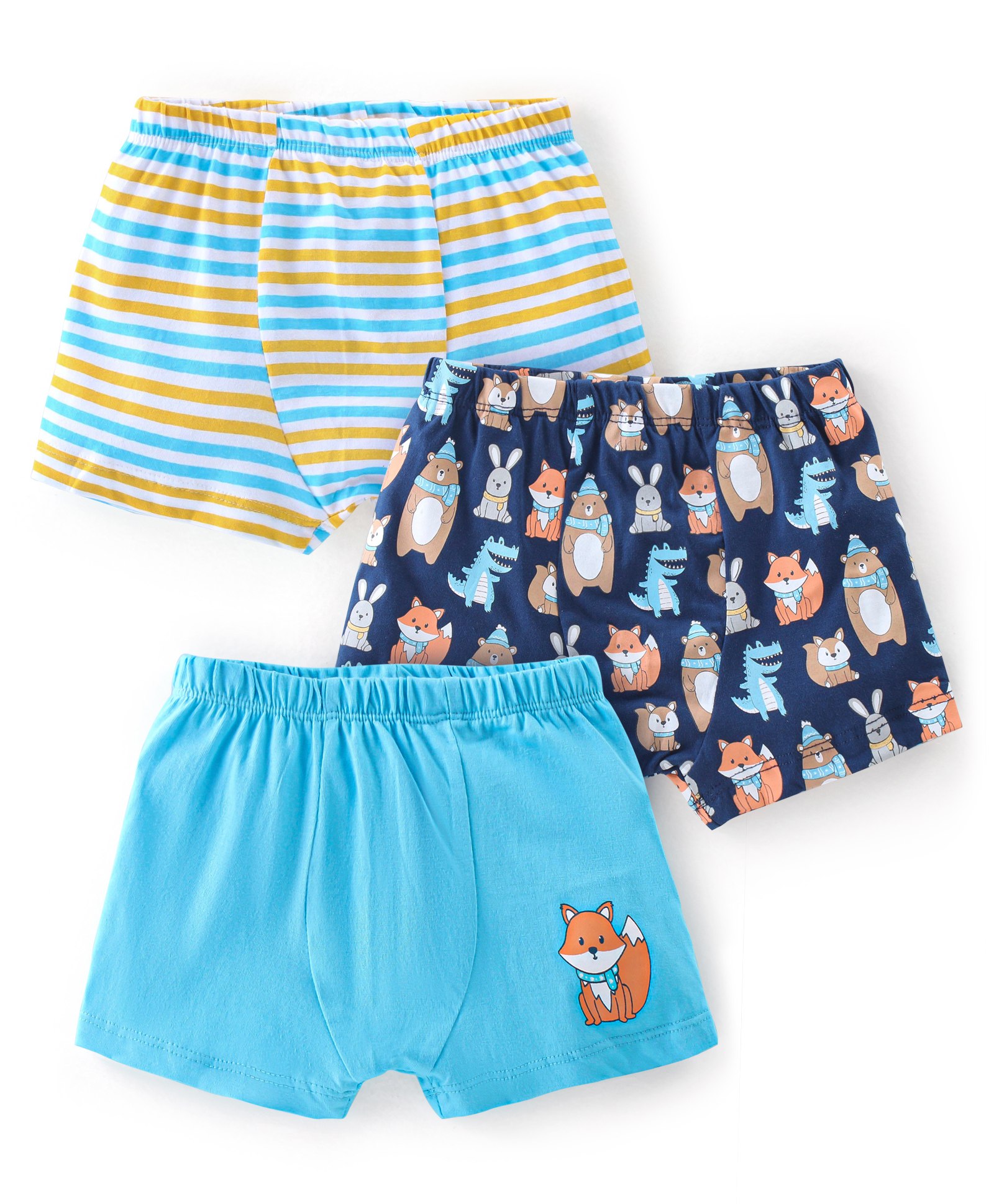 Babyhug 100% Cotton Trunk Jungle Animals Printed Pack of 3 - Blue-image-31