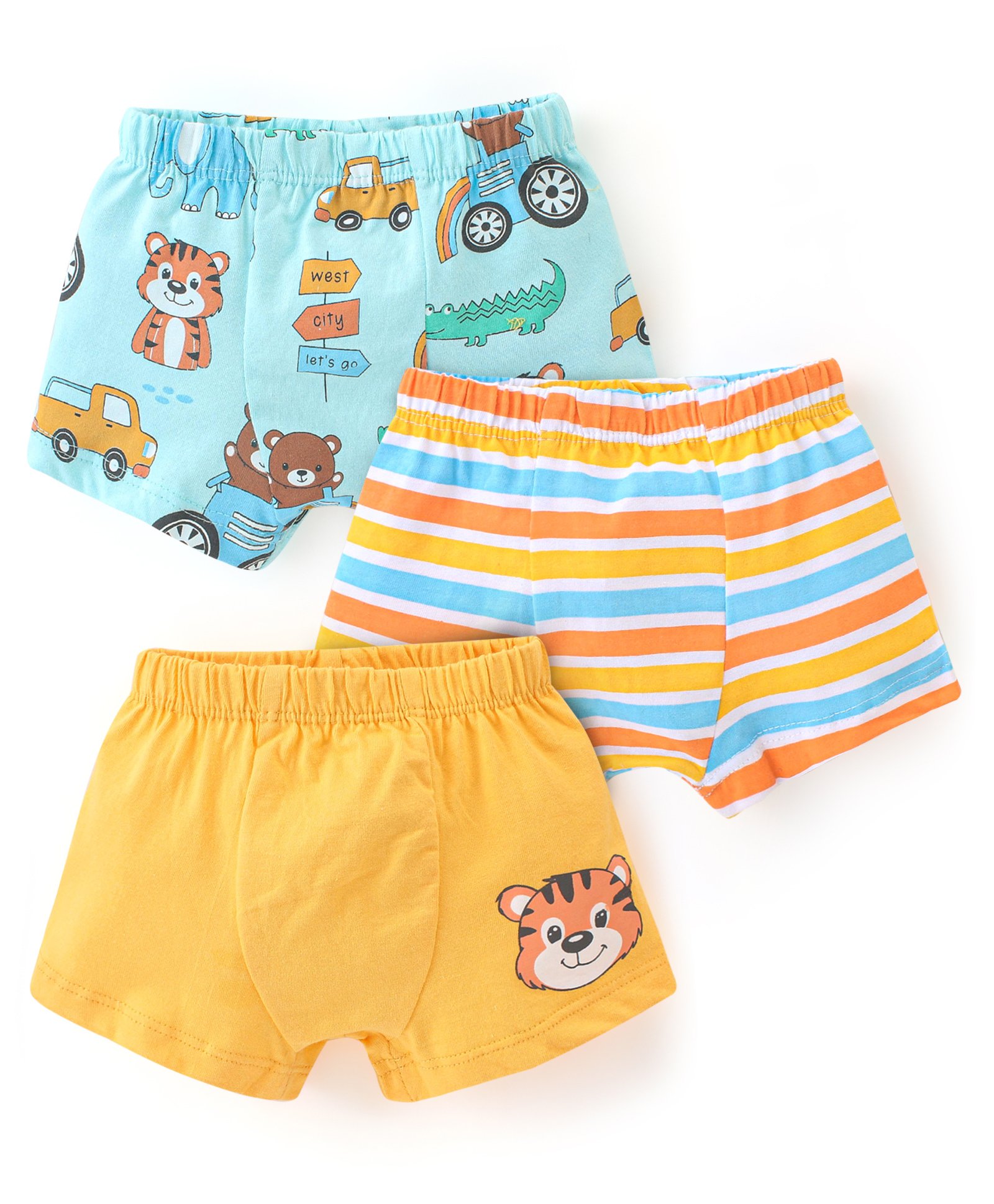 Babyhug 100% Cotton Knit Regular Trunks Tiger Print Pack of 3 - Multicolour-image-28