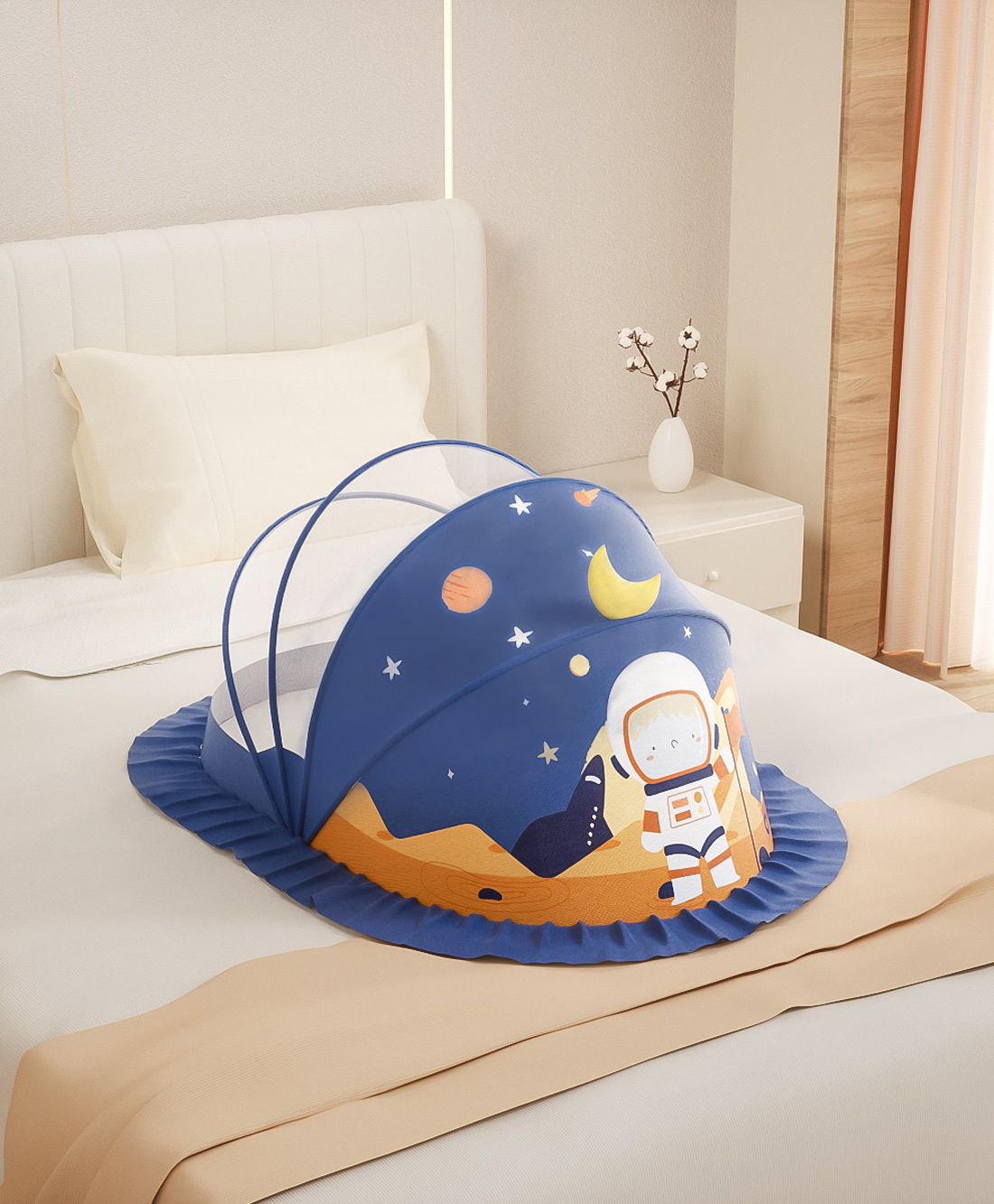 Babyhug  Foldable Printed Mosquito Net Small Size Astronaut Theme- Blue