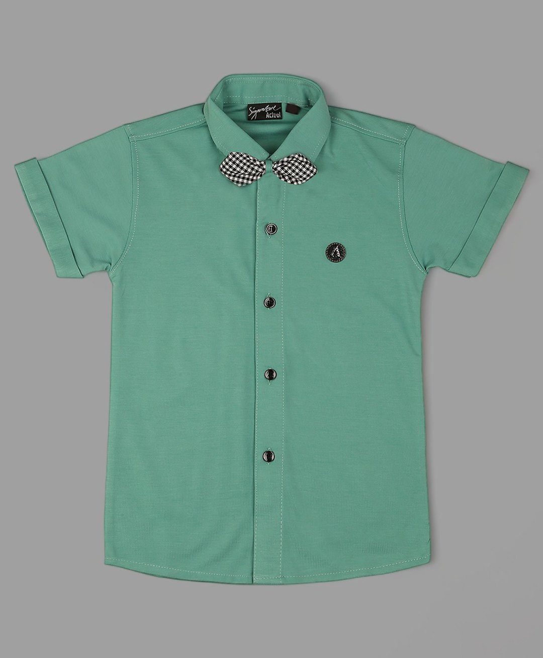 Actuel Half Sleeves Solid Knitted Shirt With Bow - Green-picture-19