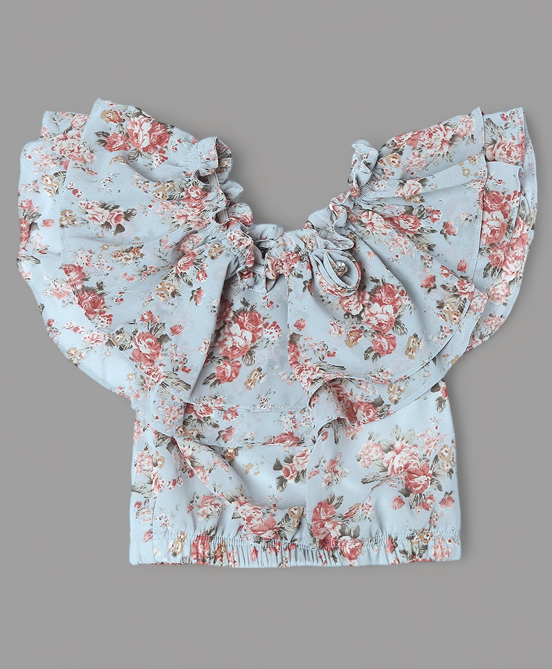 Actuel - Off Shoulder Floral Print Top-Grey,Green,Red-picture-26