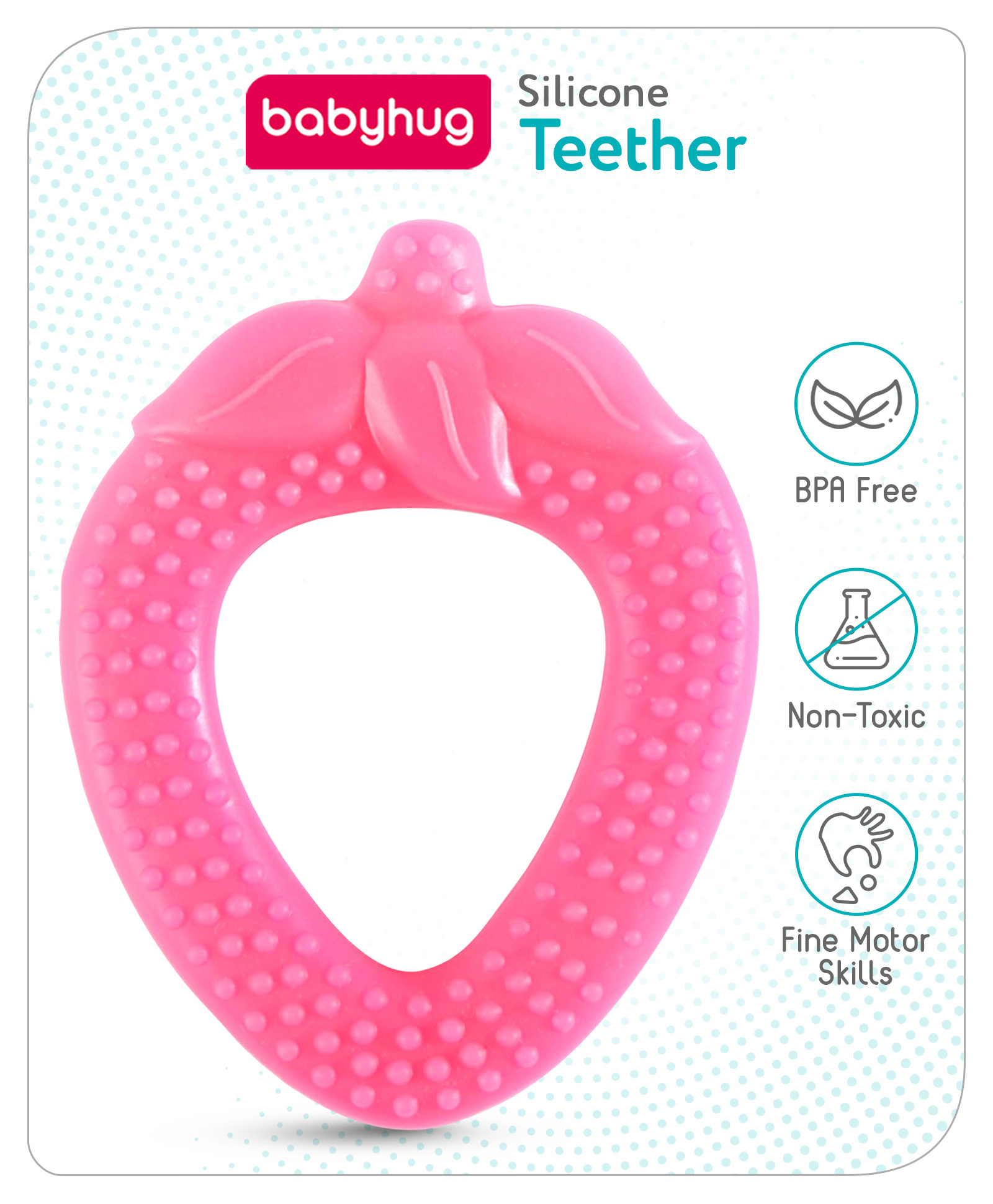Babyhug Strawberry Shaped Silicone Teether - Pink-image-1