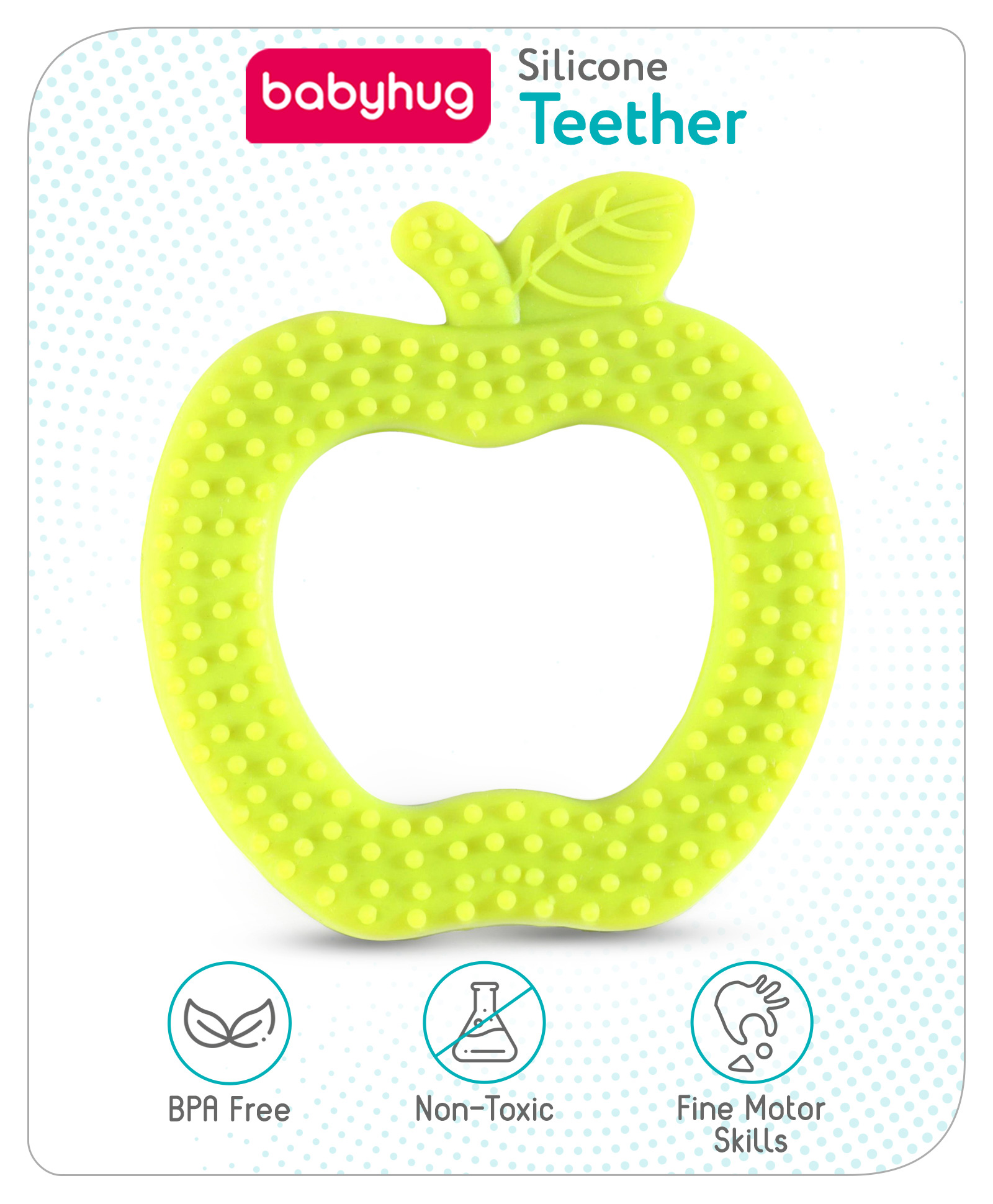 Babyhug Apple Shaped Silicone Teether - Green-image-15