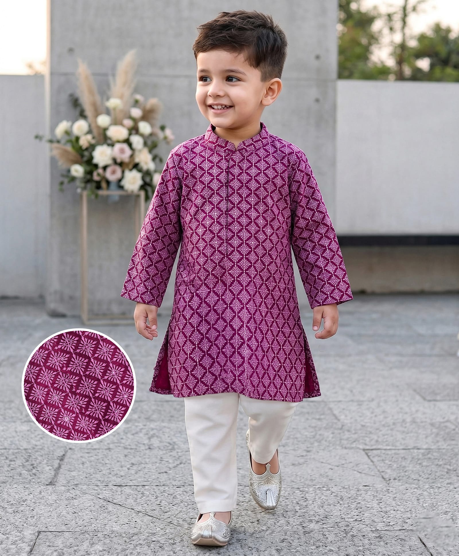 Babyhug Woven Full Sleeves Embroidered Kurta & Pajama Set - Purple-image-6