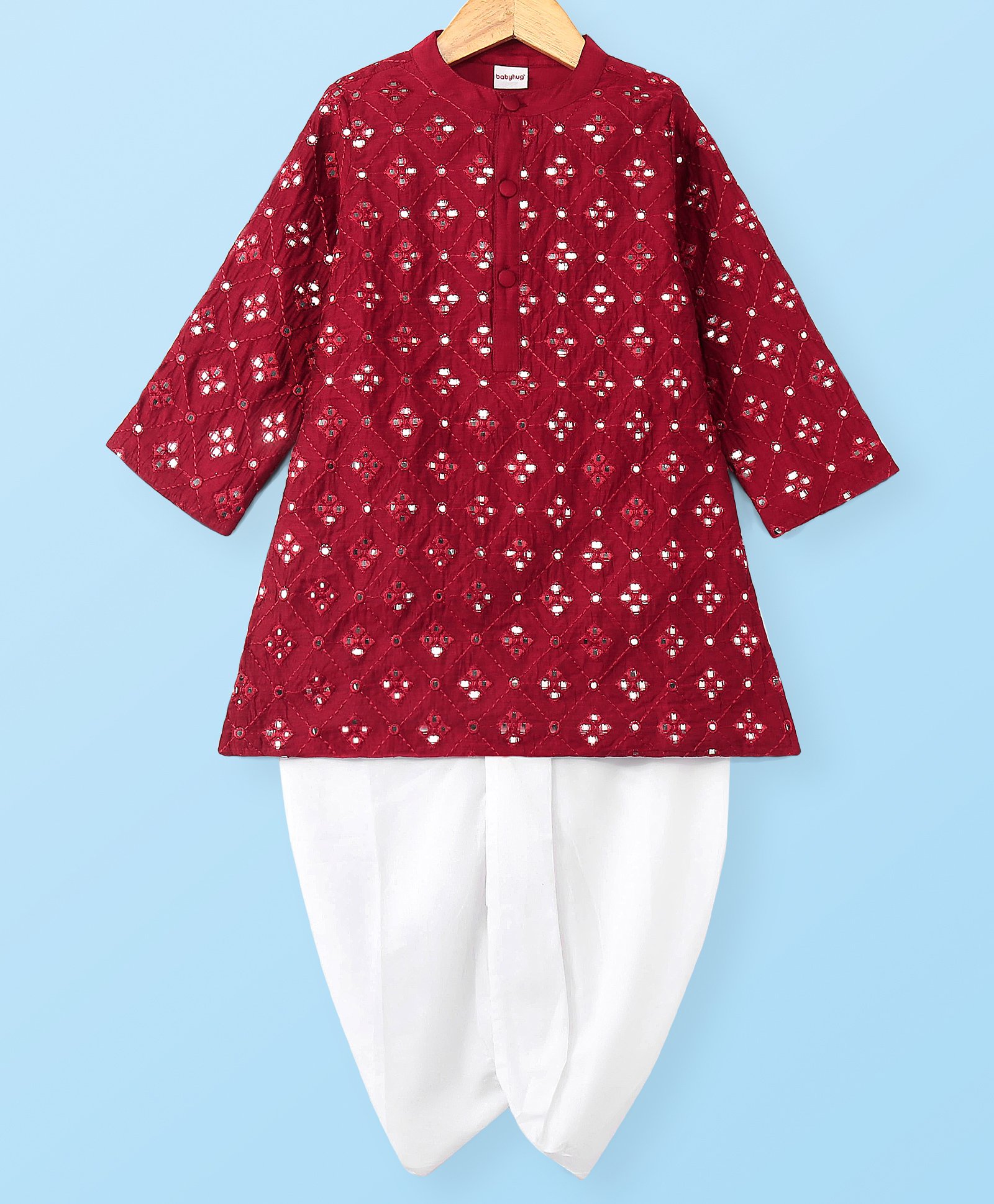 Babyhug Full Sleeves Embroidered   Kurta With Solid Colour Dhoti - Maroon-image-13