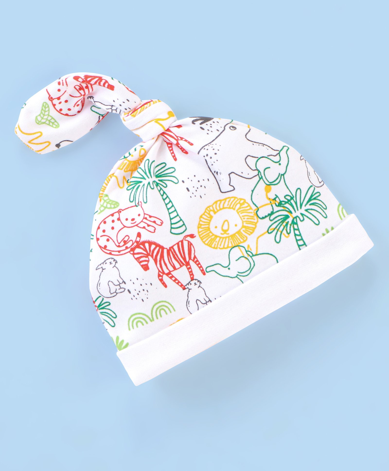 Babyhug 100% Cotton Knit Cap Animal Print- White-image-35