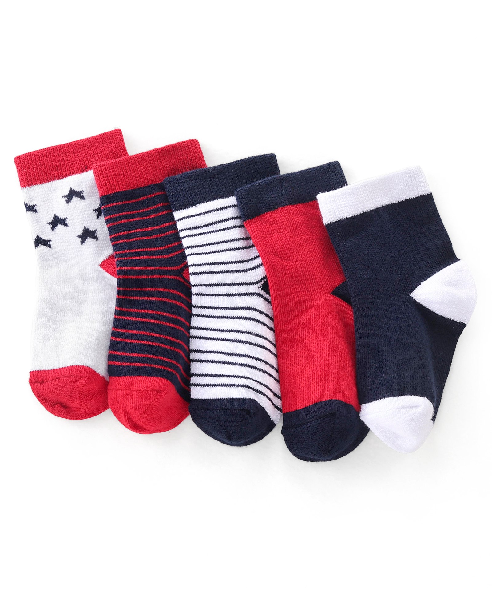 Cutewalk By Babyhug Anti Bacterial Ankle Length Socks Striped & Star Print Pack Of 5 - Red Blue & White-image-12