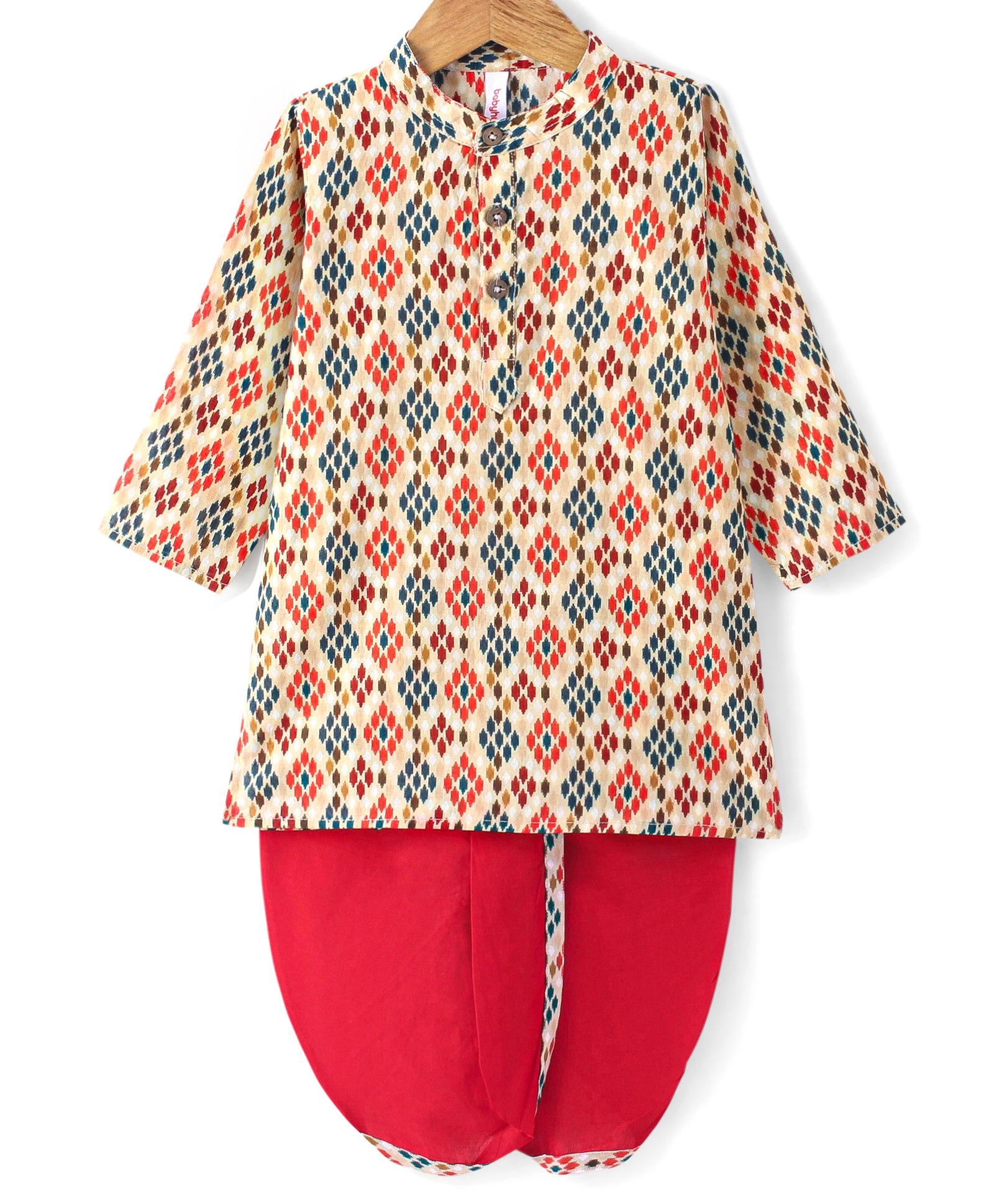 Babyhug Cotton Full SLeeves Lurex Printed Dhoti Kurta Set - Multicolour-image-42
