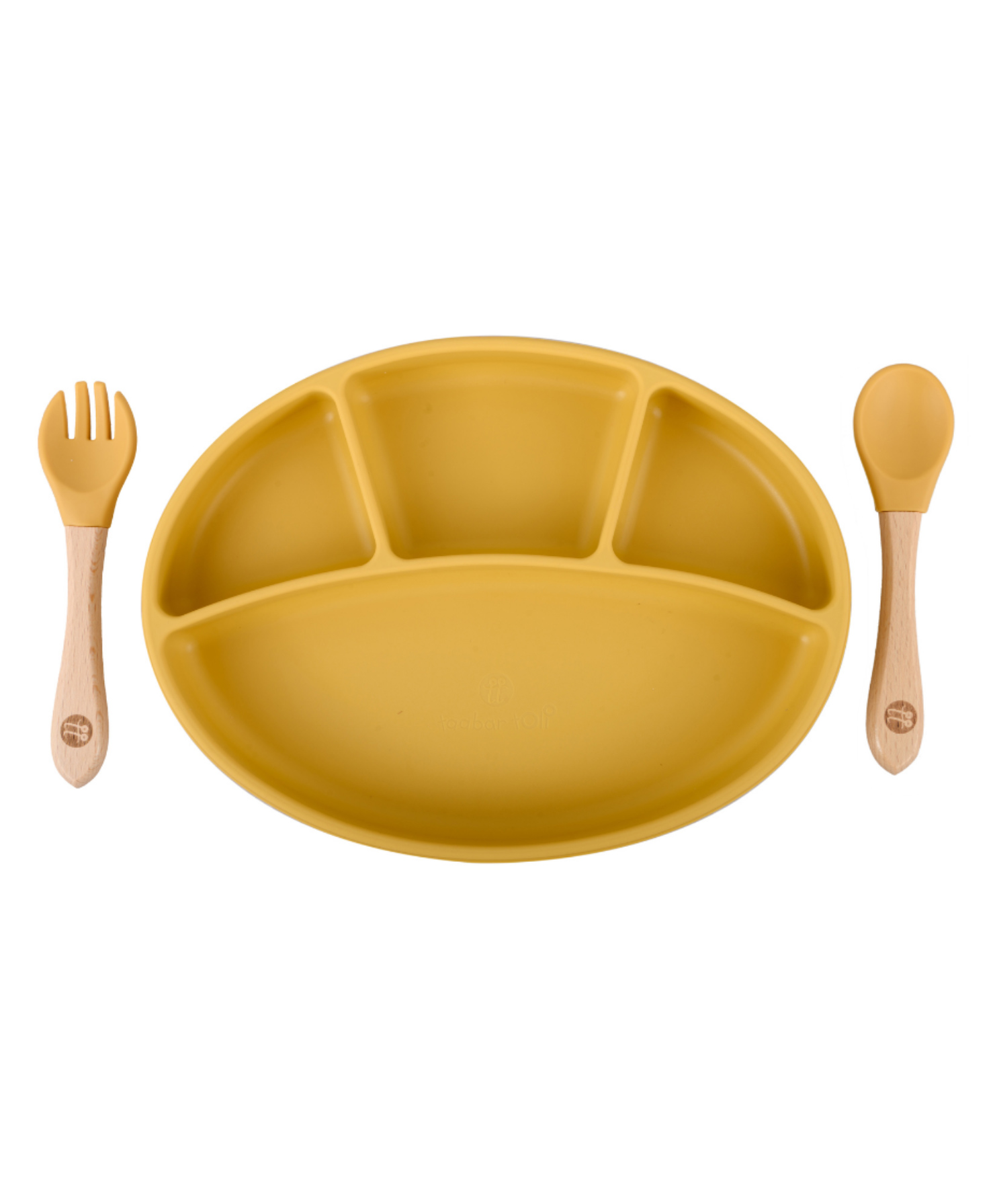 Taabartoli Silicone Oval Plate with Suction  Bamboo Spoon and Fork Set - Yellow-picture-11