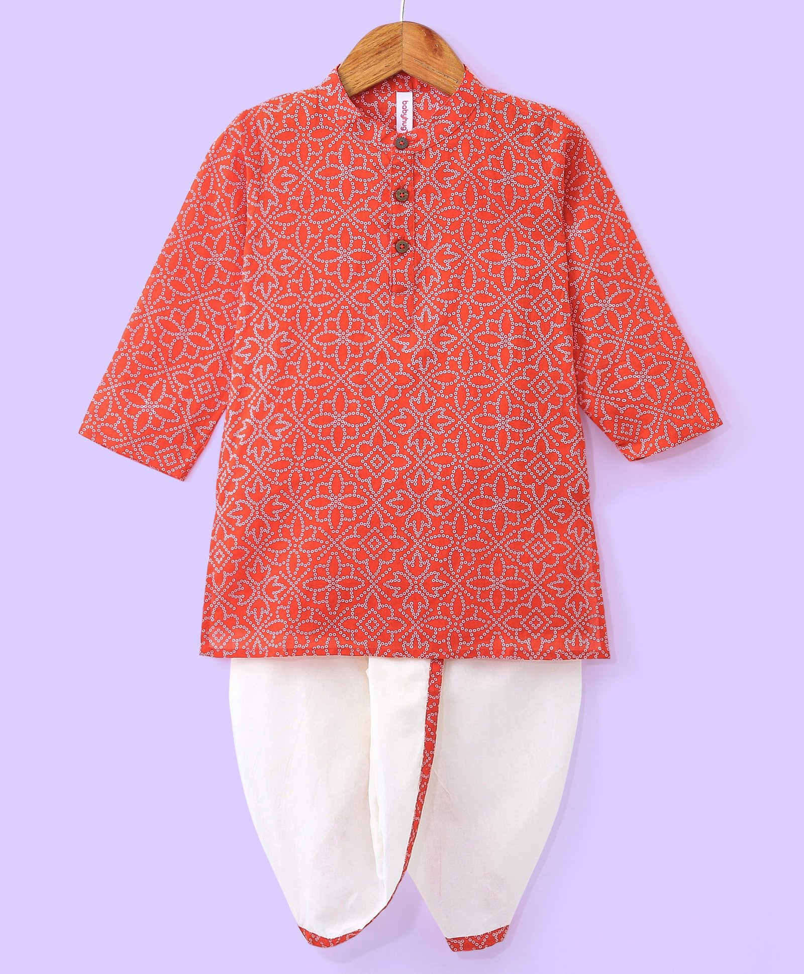 Babyhug Cotton Lurex Woven Full Sleeves AllOver Printed Kurta and Dhoti Set - Red-picture-17