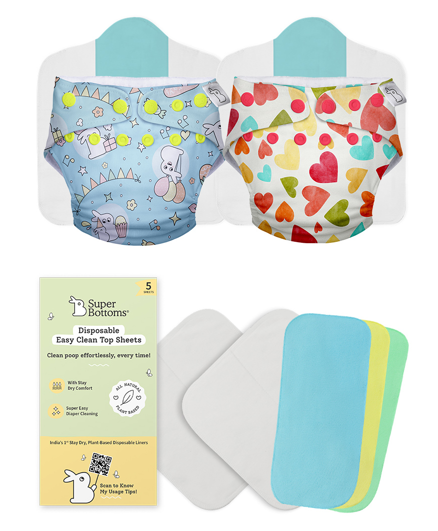 Superbottoms Cloth Diapers For Babies Trial Pack With 2 Freesize UNO New Version Reusable - Multicolour-image-34