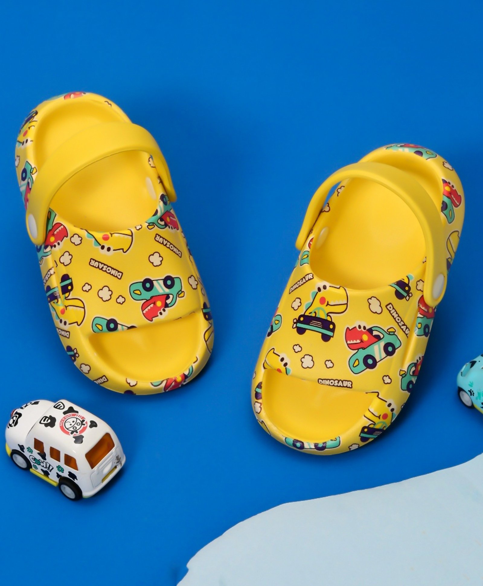 Yellow Bee Rubber All Over Car Printed Sandals - Yellow-image-26