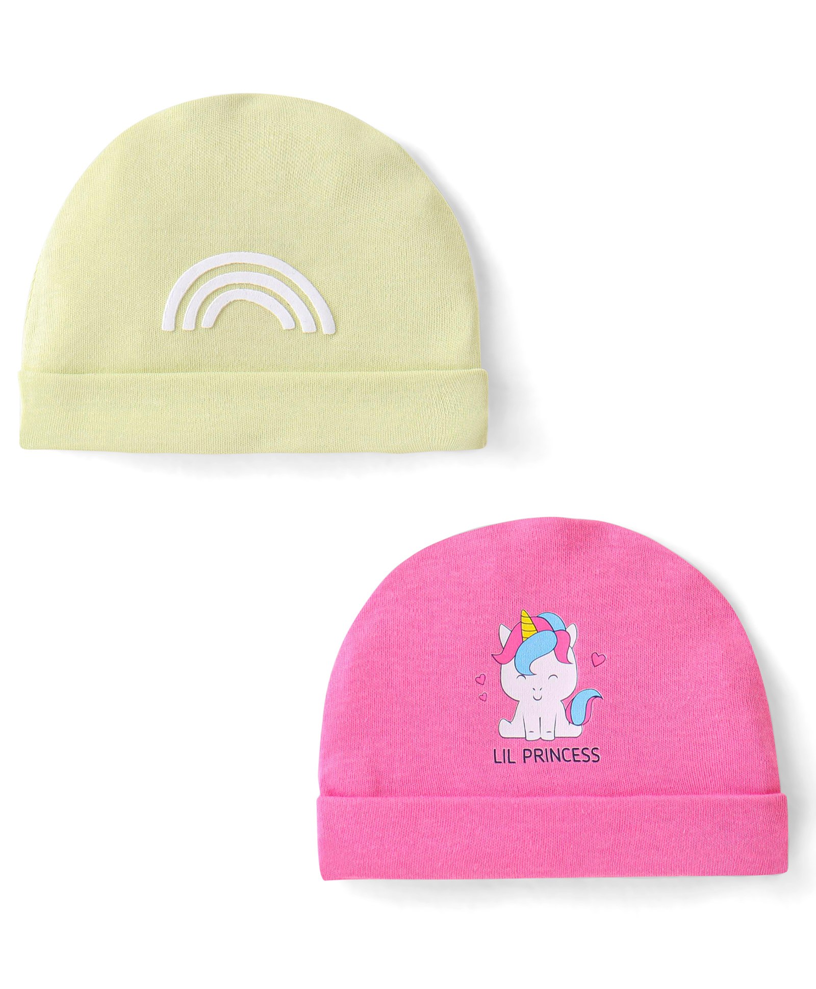 Doodle Poodle 100% Cotton Unicorn Printed  Cap Pack of 2 Green & Pink - Diameter 10.5 cm-image-12