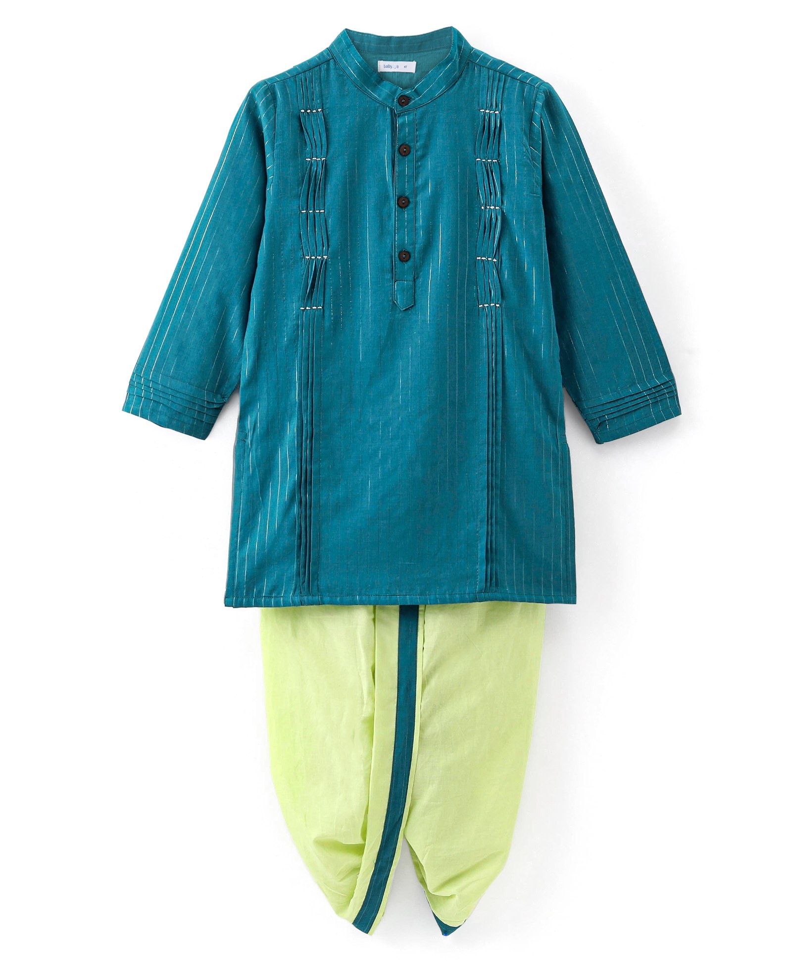 Babyoye 100% Cotton Woven  Embroidered Full Sleeves Kurta Dhoti Set - Blue-picture-34