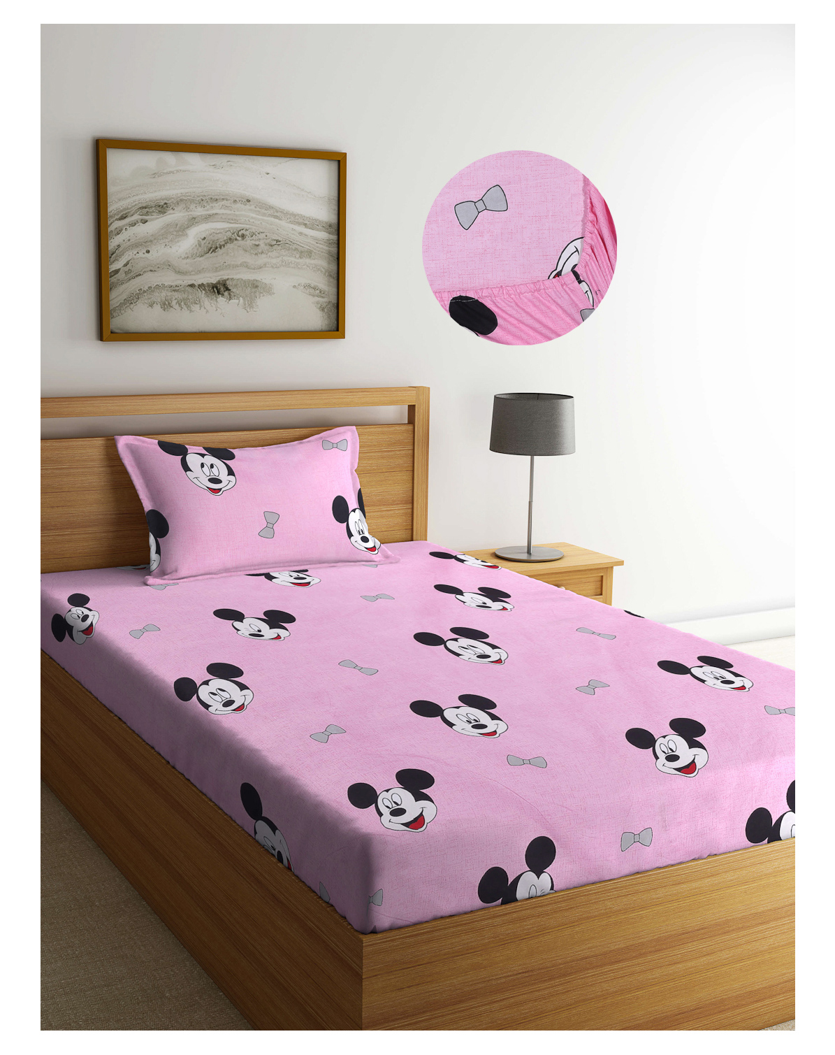 Arrabi Pink Cartoon TC Cotton Blend Single Size Fitted Bedsheet with 1 Pillow Cover-picture-6