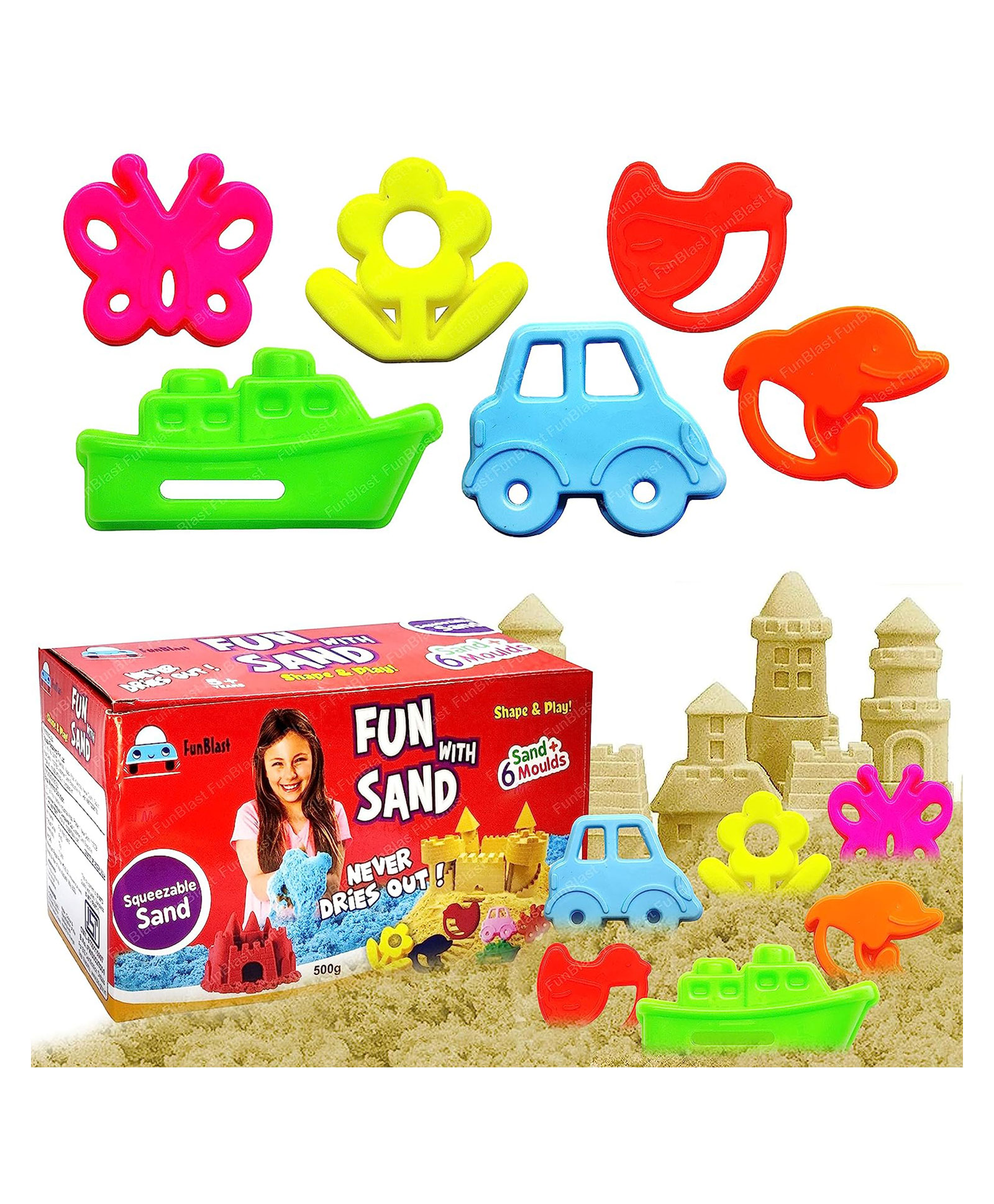 FunBlast Creative Sand for Kids Natural Kinetic Sand Kit - 500 g Sand & 6 Pcs Moulds-picture-19