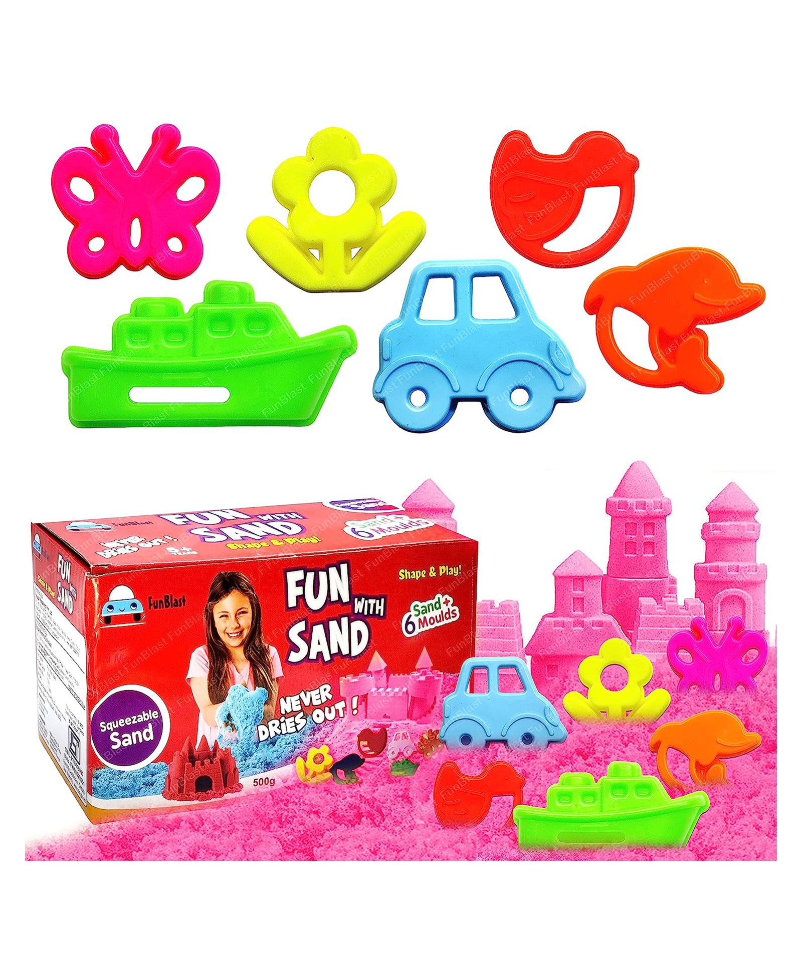 FunBlast Creative Sand for Kids Pink- 500 g Sand & 6 Pcs Moulds-picture-26