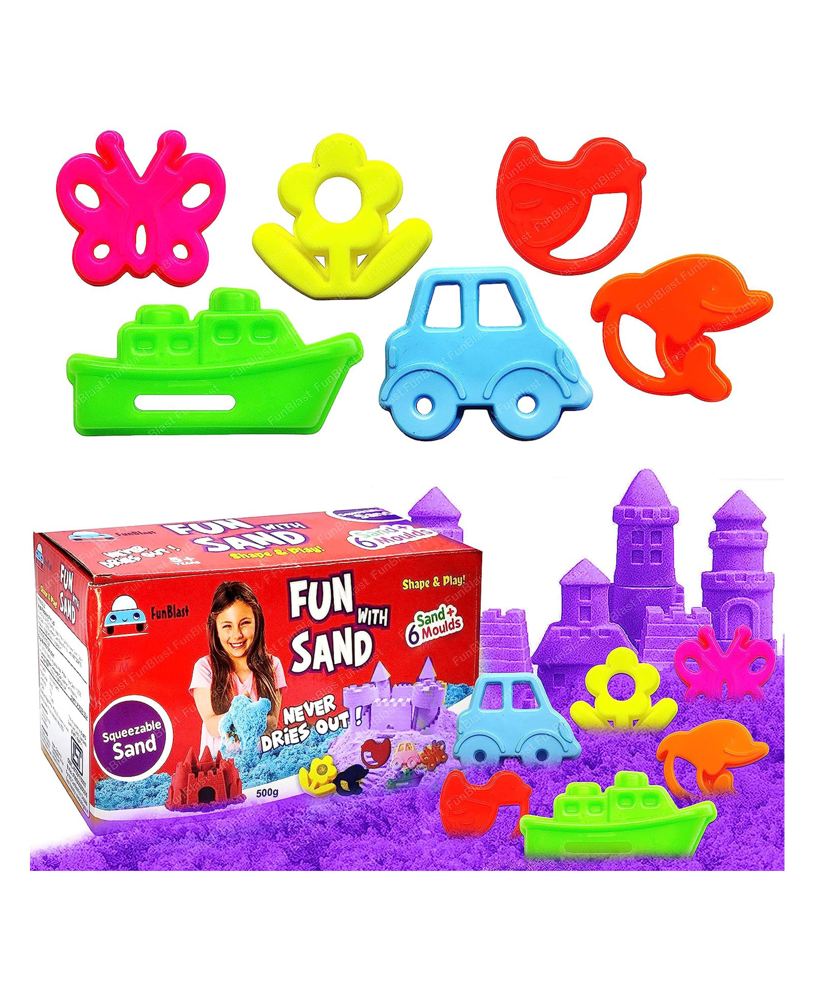 FunBlast Creative Sand for Kids Purple- 500 g Sand & 6 Pcs Moulds-picture-34
