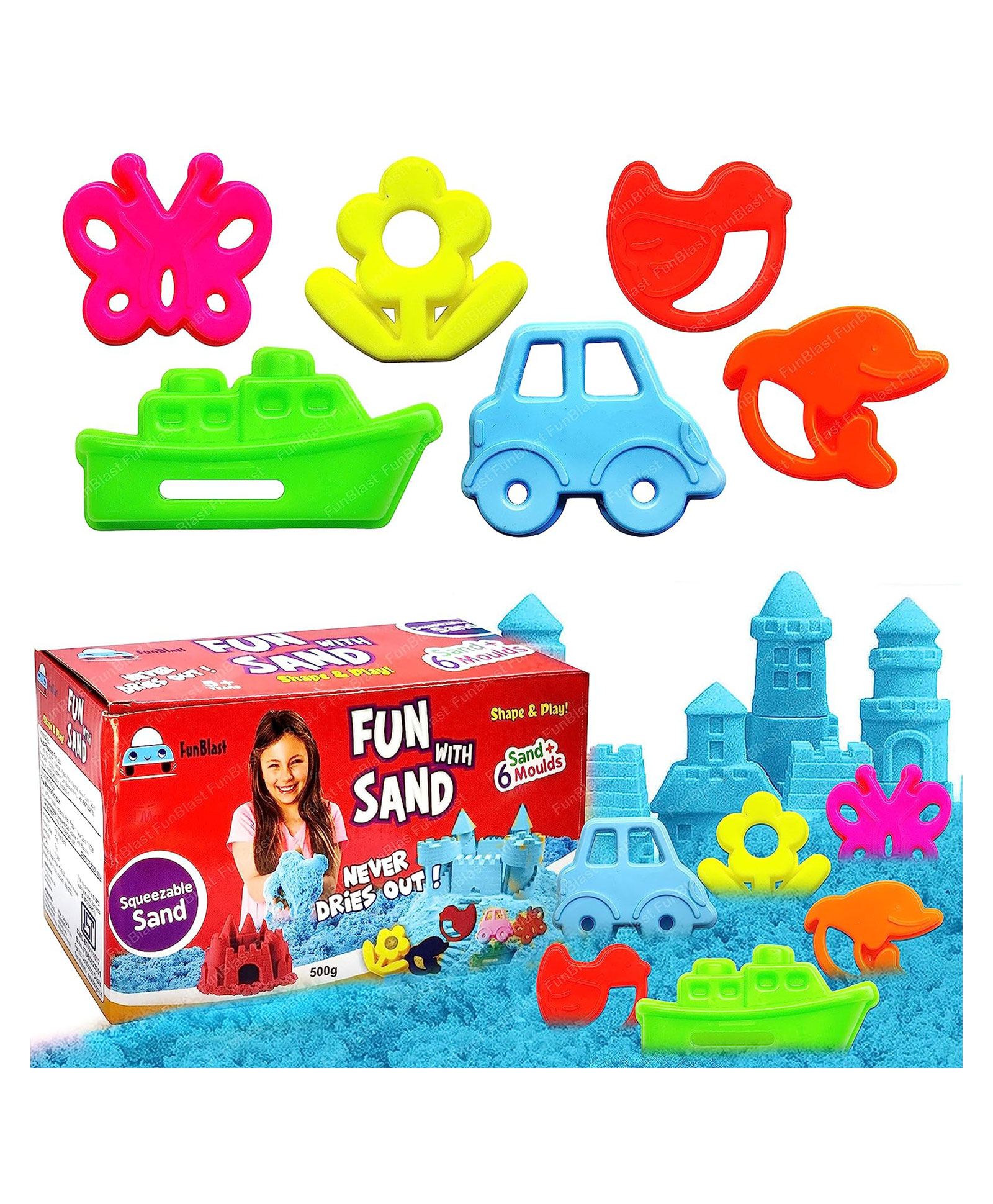 FunBlast Creative Blue Sand & 6 Pcs Moulds - Multicolor-image-49