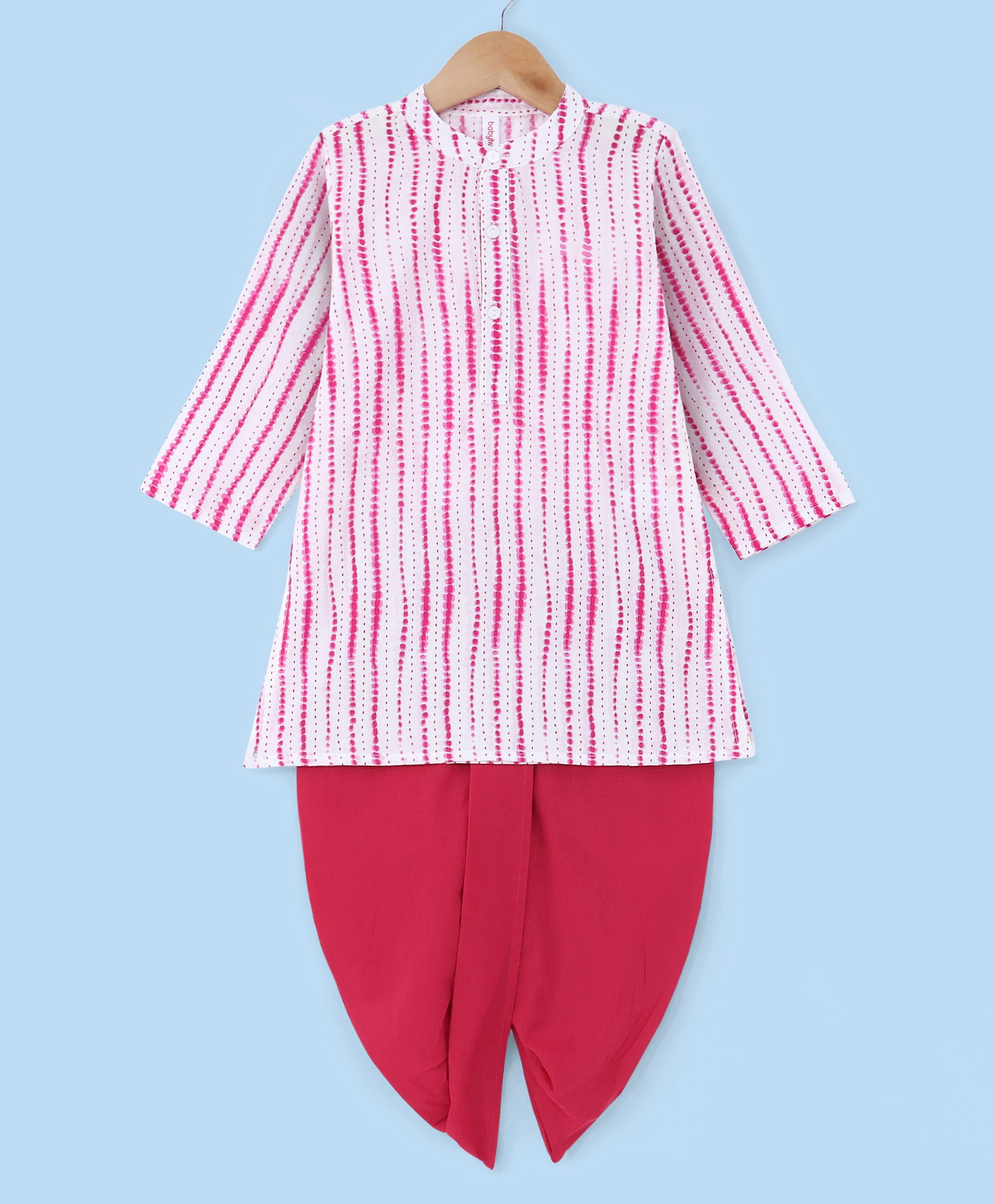 Babyhug 100% Cotton Full Sleeves Bandhani Printed Kurta Dhoti Set - White & Pink-picture-23