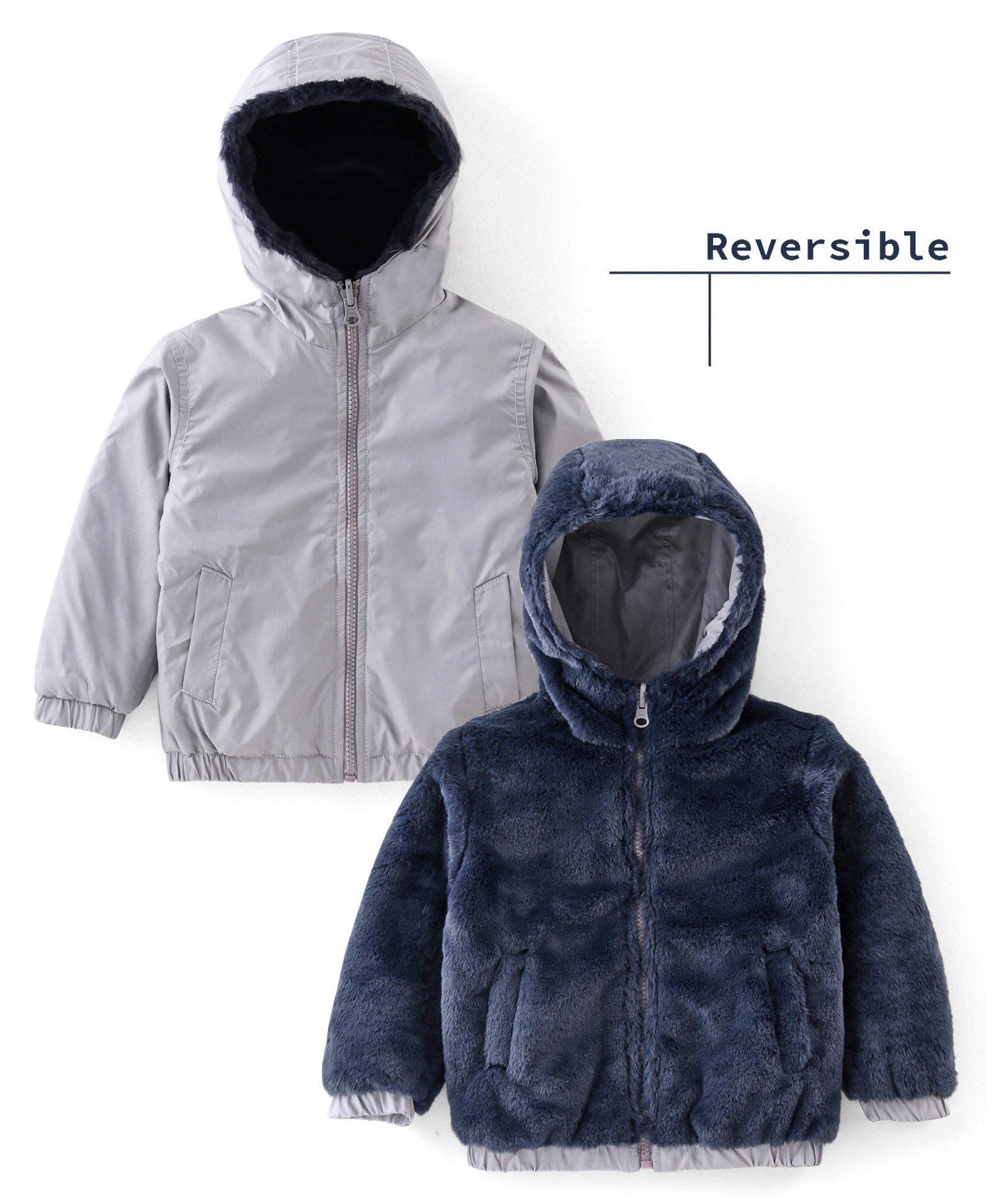 Babyhug Full Sleeves Solid Colored Reversible Jacket with Pockets - Silver-picture-32
