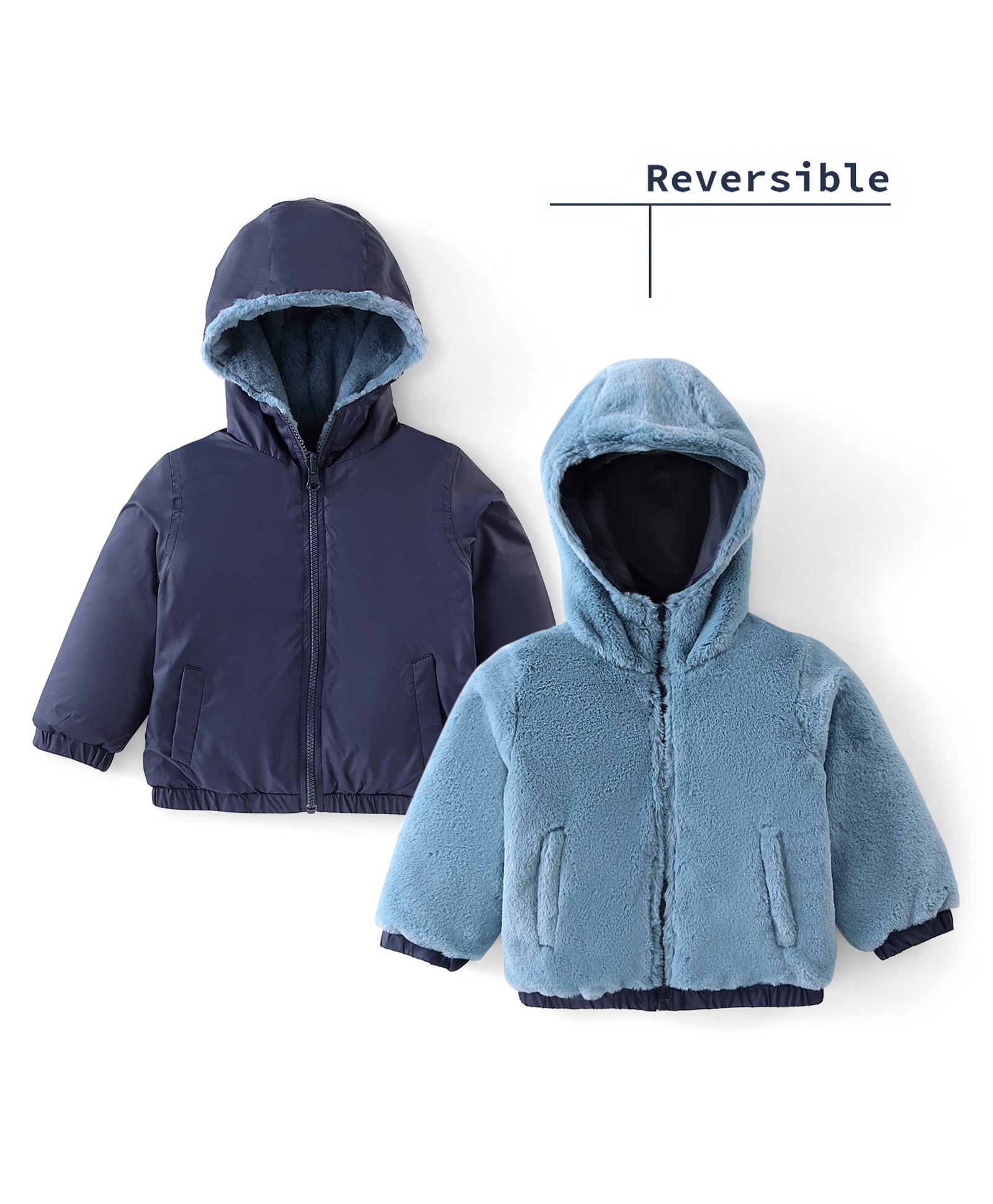 Babyhug Full Sleeves Solid Colored Reversible Jacket with Pockets - Navy-image-44
