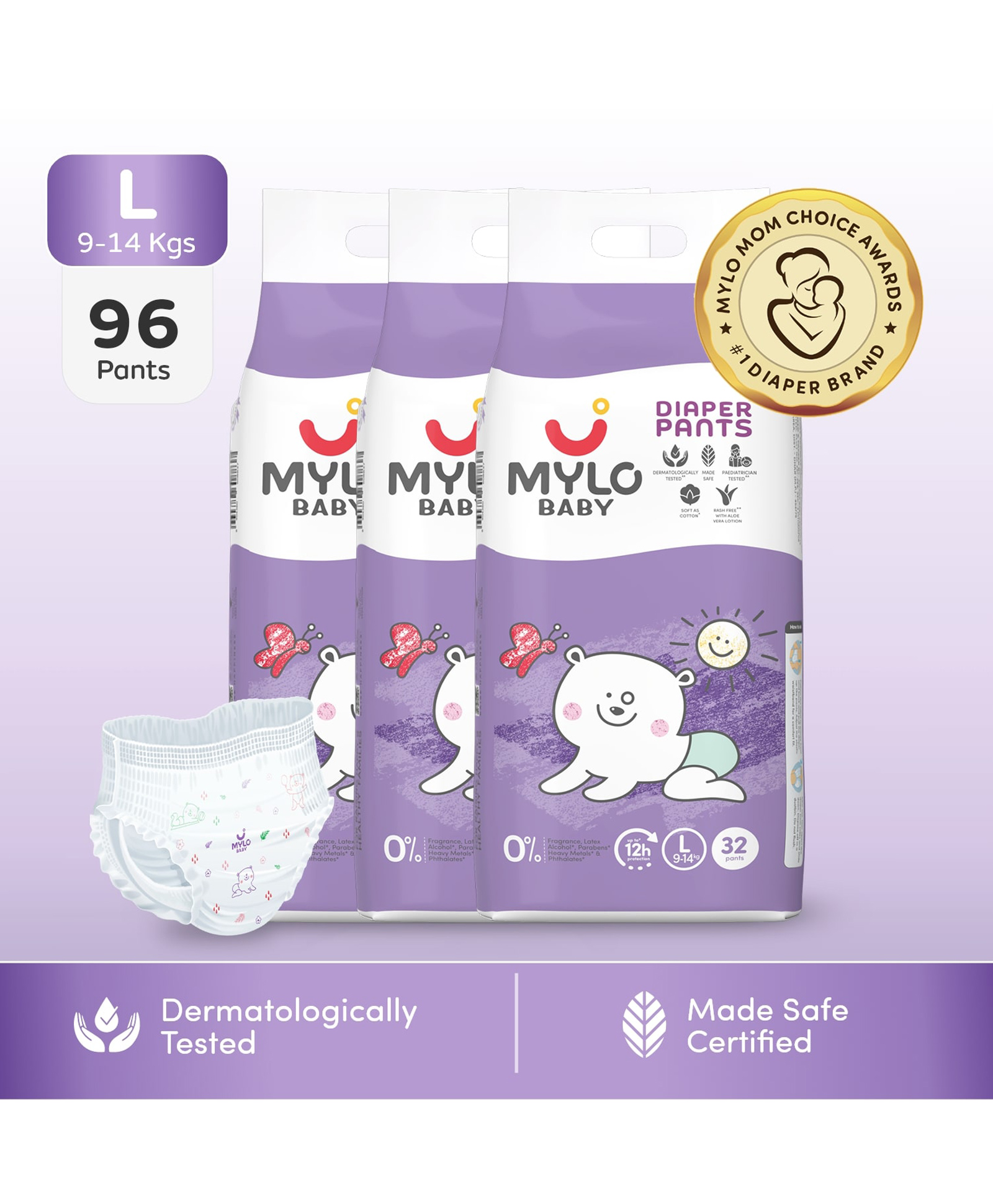 Mylo Baby Diaper Pants Large (L) Size with ADL Technology 12 Hours Protection Pack of 3 - 96 Pieces-picture-33