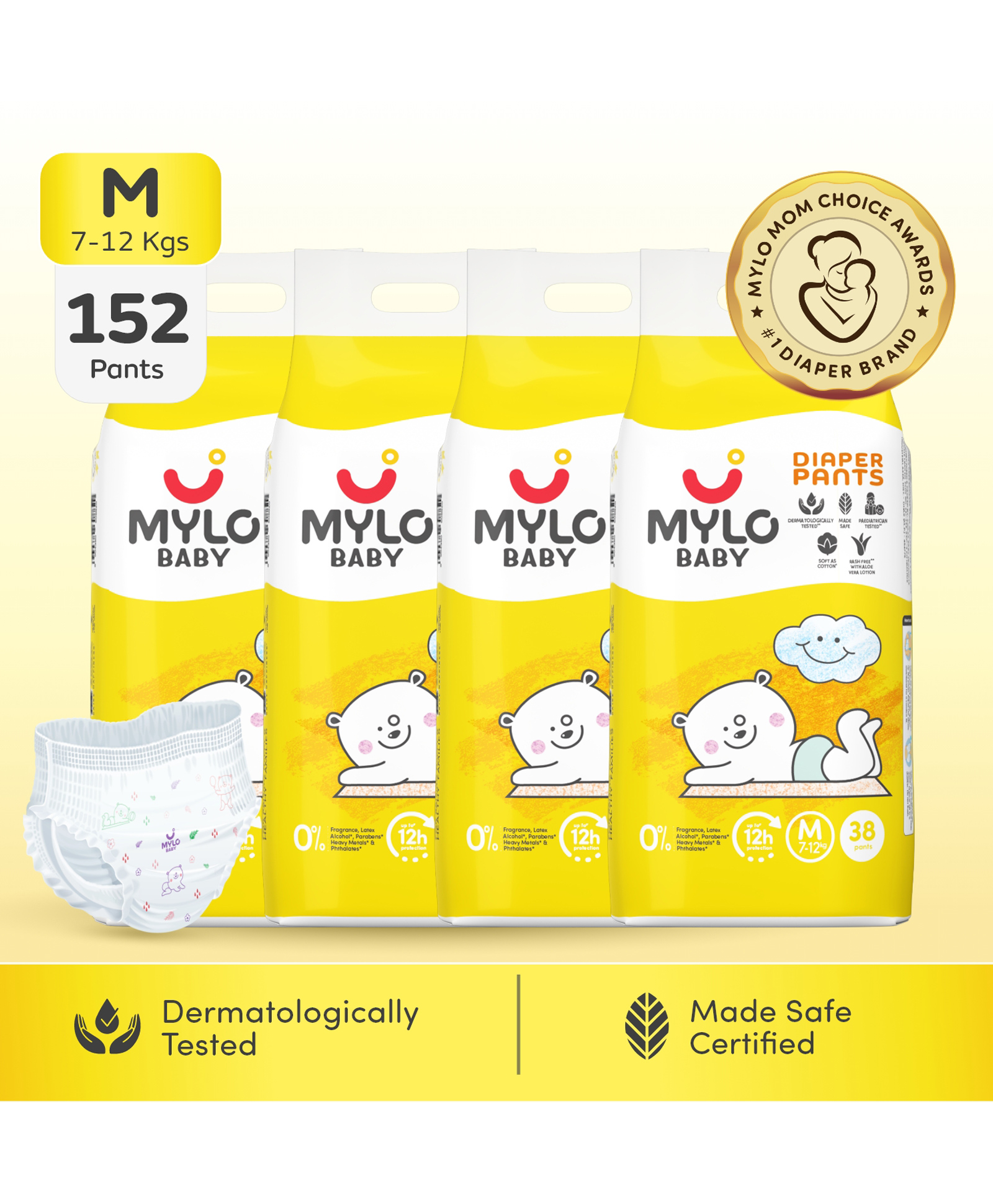 Mylo Baby Diaper Pants Medium (M) with ADL Technology 12 Hours Protection Pack of 4 - 152 Pieces-picture-48