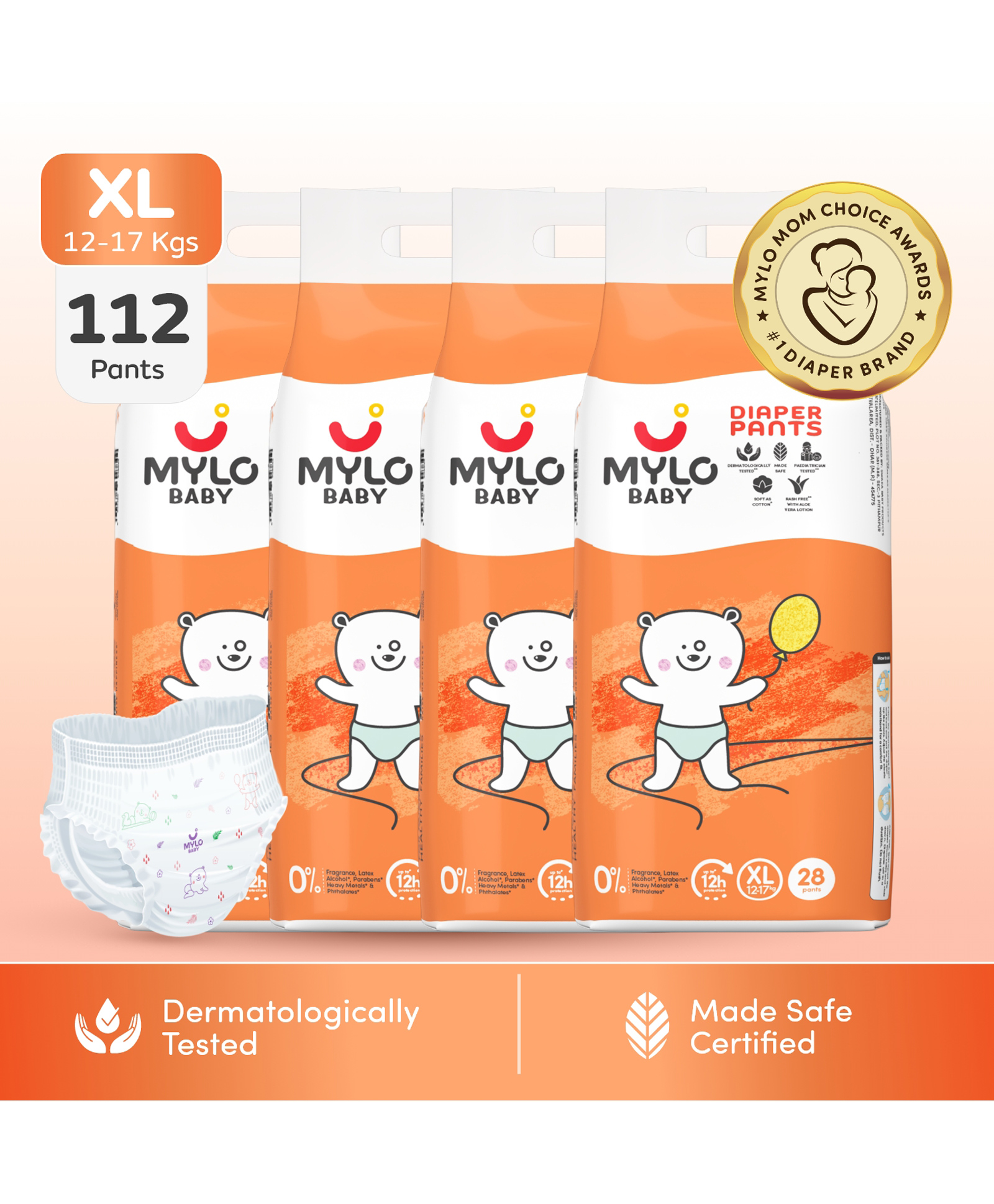 Mylo Baby Diaper Pants Extra Large (XL) Size with ADL Technology 12 Hours Protection Pack of 4 - 112 Pieces-picture-42