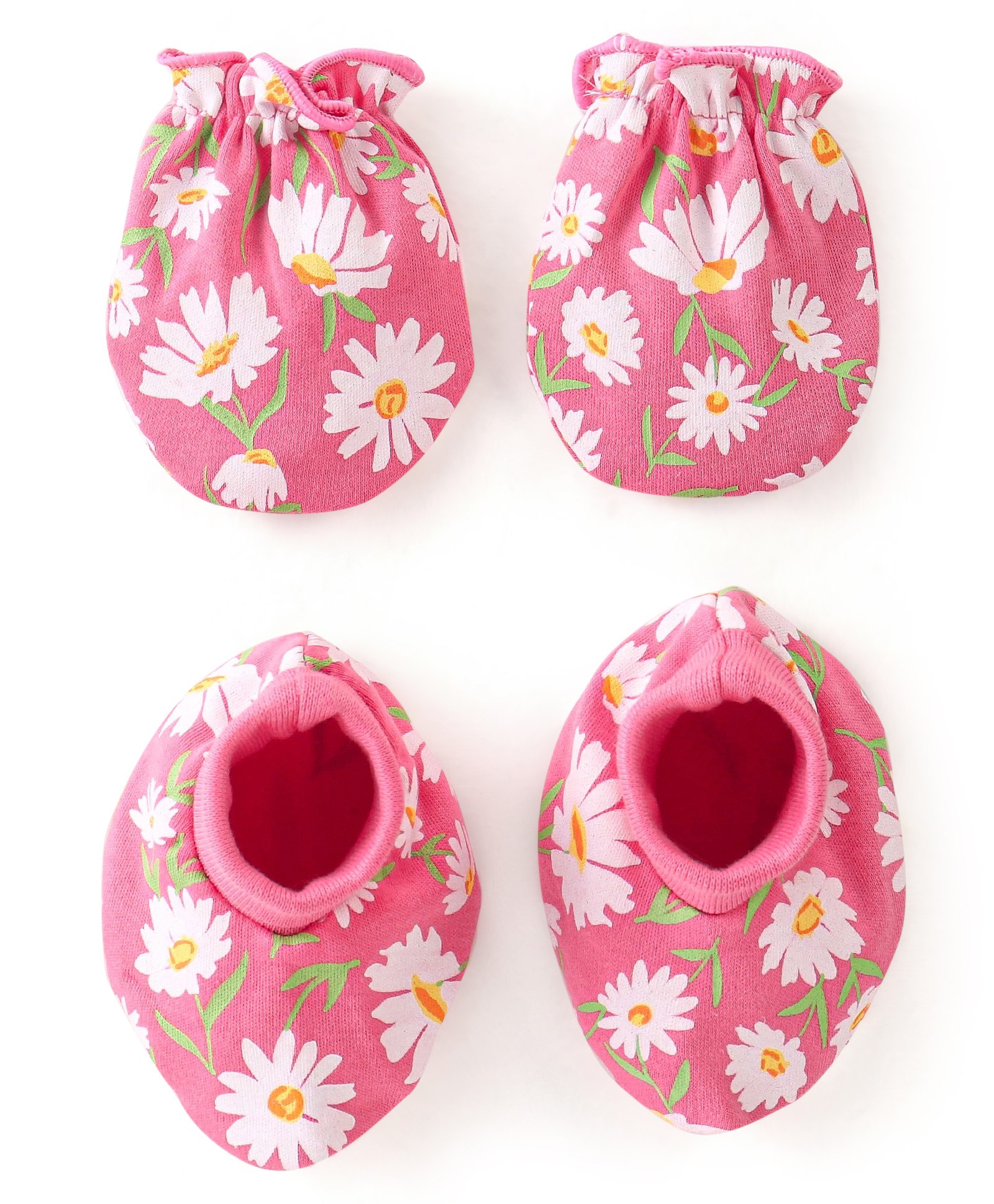 Babyhug Interlock 100% Cotton Knit Mittens & Booties Floral Print - Pink-image-12
