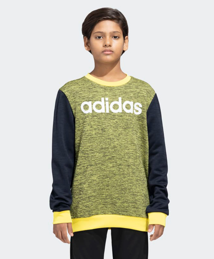 Adidas Kids Cotton Full Sleeves Sports Sweatshirt Logo Print- Yellow & Blue-picture-20
