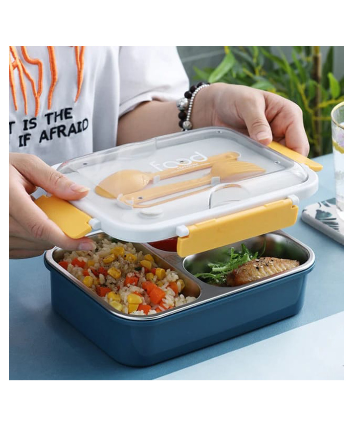 AKN TOYS Compartment Leak Proof BPA Free Stainless Steel Lunch Box with Spoon 750 ml (Color May Vary)-image-43